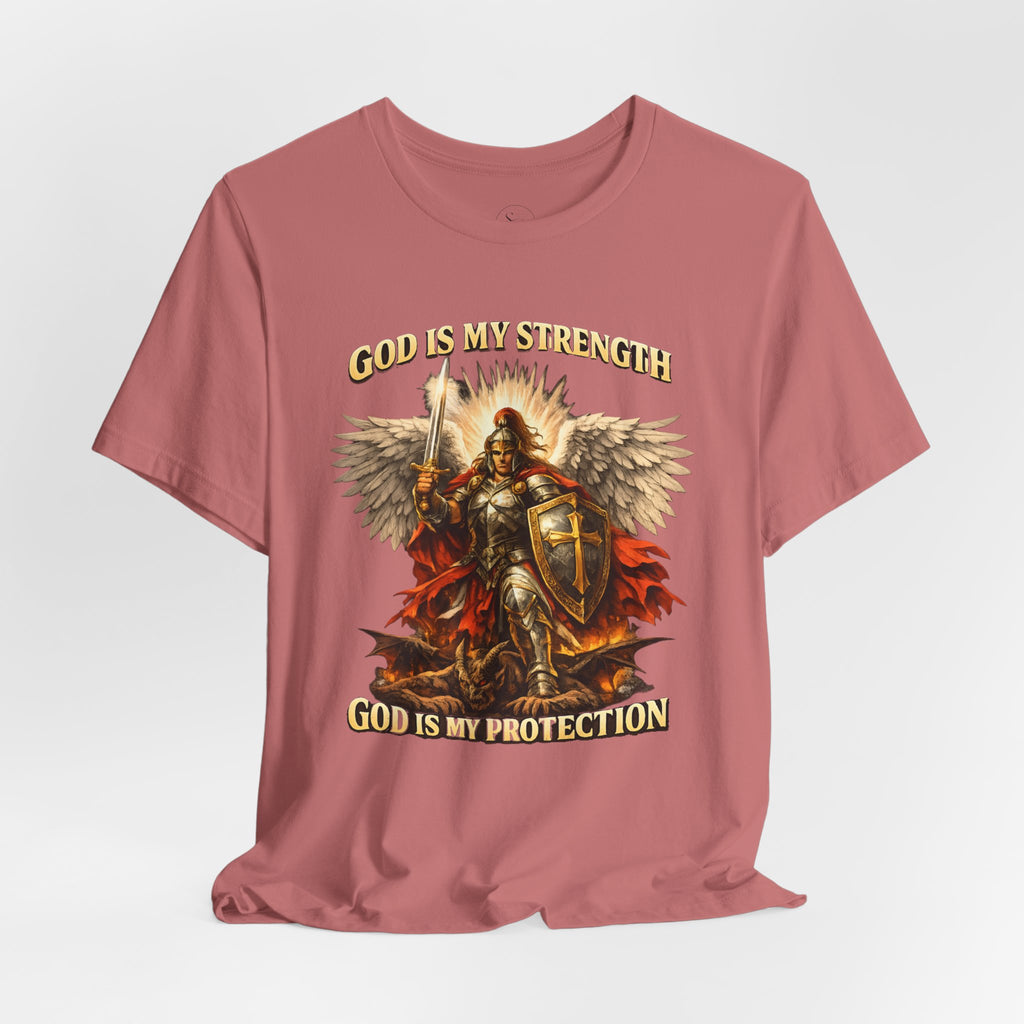 Christian T-Shirt | Cotton Warrior Angel | God Is My Strength & Protection