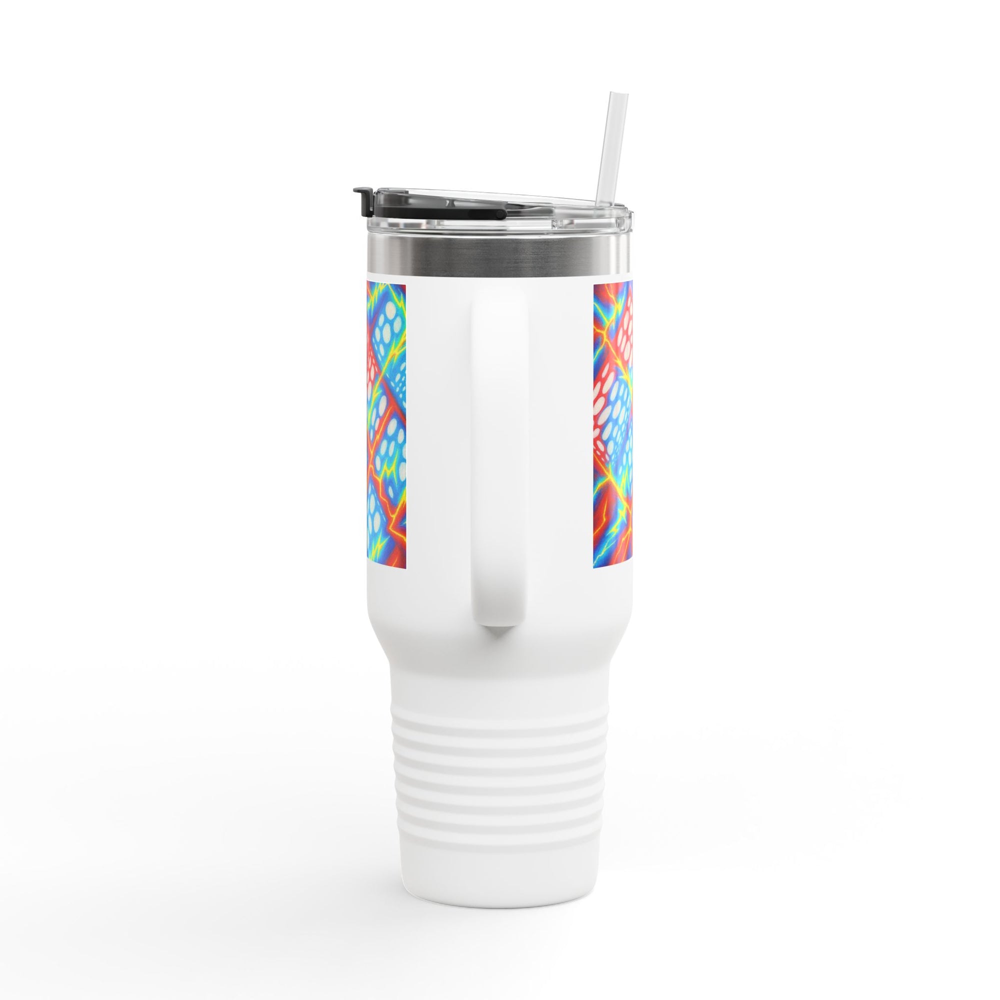 Bold Stainless Steel Travel Mug for Hot & Cold Drinks, Colorful Artistic Cup with Straw