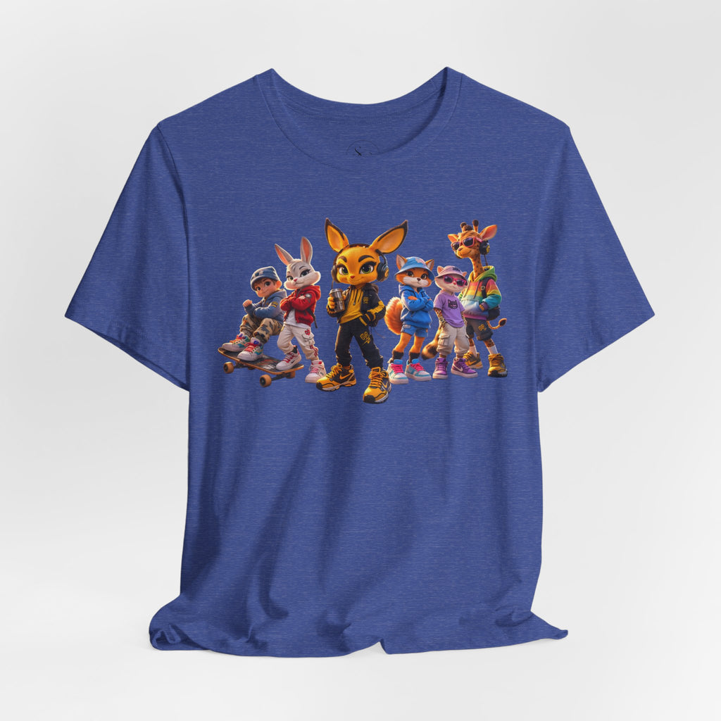Anthropomorphic Skate Crew T-Shirt | Cartoon Fox, Bunny, Giraffe Characters
