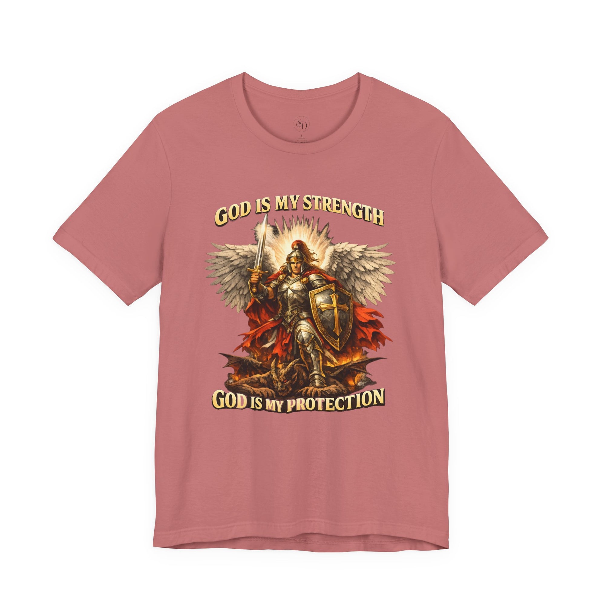 Christian T-Shirt | Cotton Warrior Angel | God Is My Strength & Protection