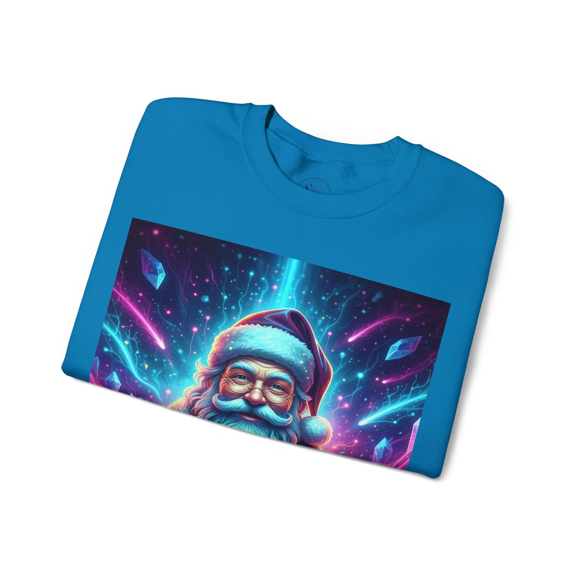 Neon Cosmic Santa Sweatshirt | Retro Futuristic Holiday Crew