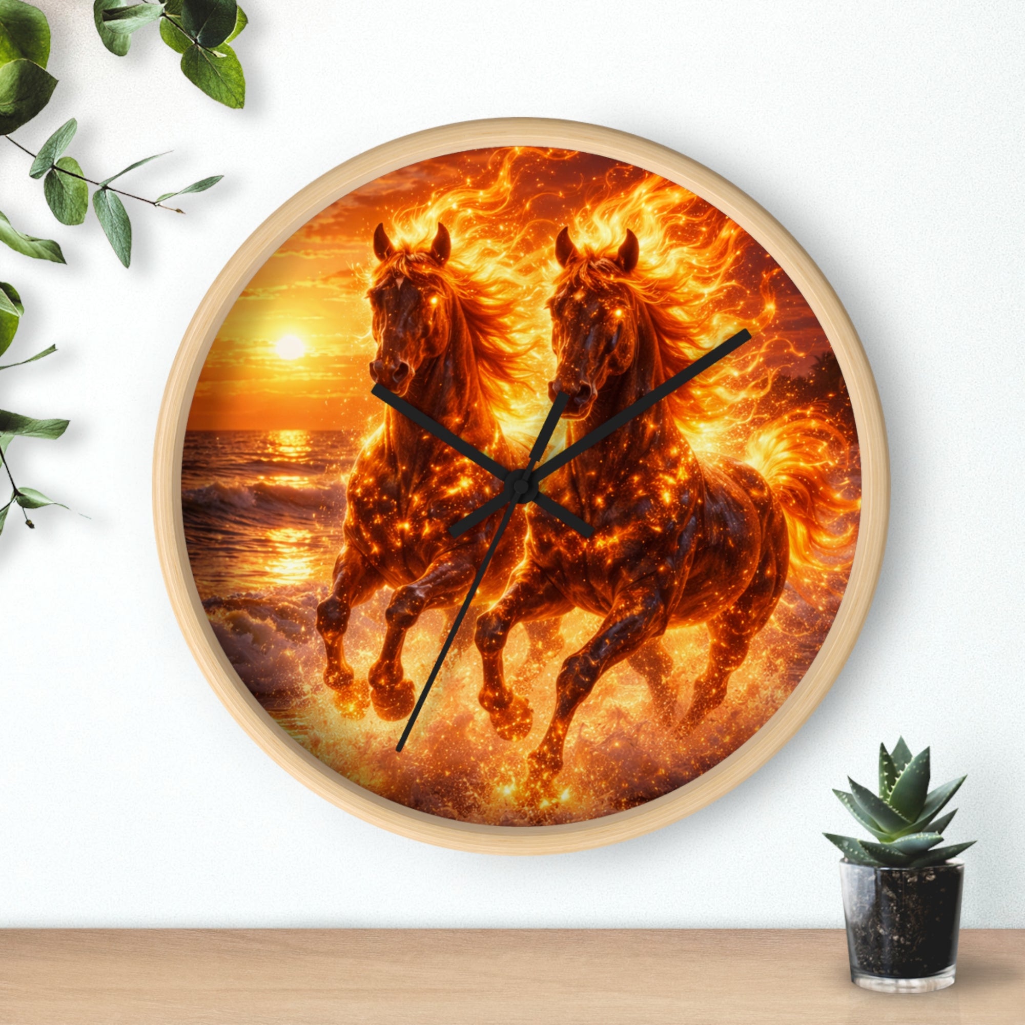 Fiery Horse Wall Clock | Flaming Stallion Sunset Decor