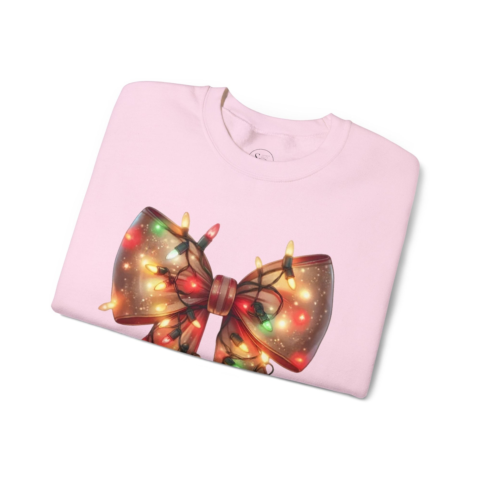 Festive Christmas Bow Sweatshirt | Holiday Lights Ribbon Pullover