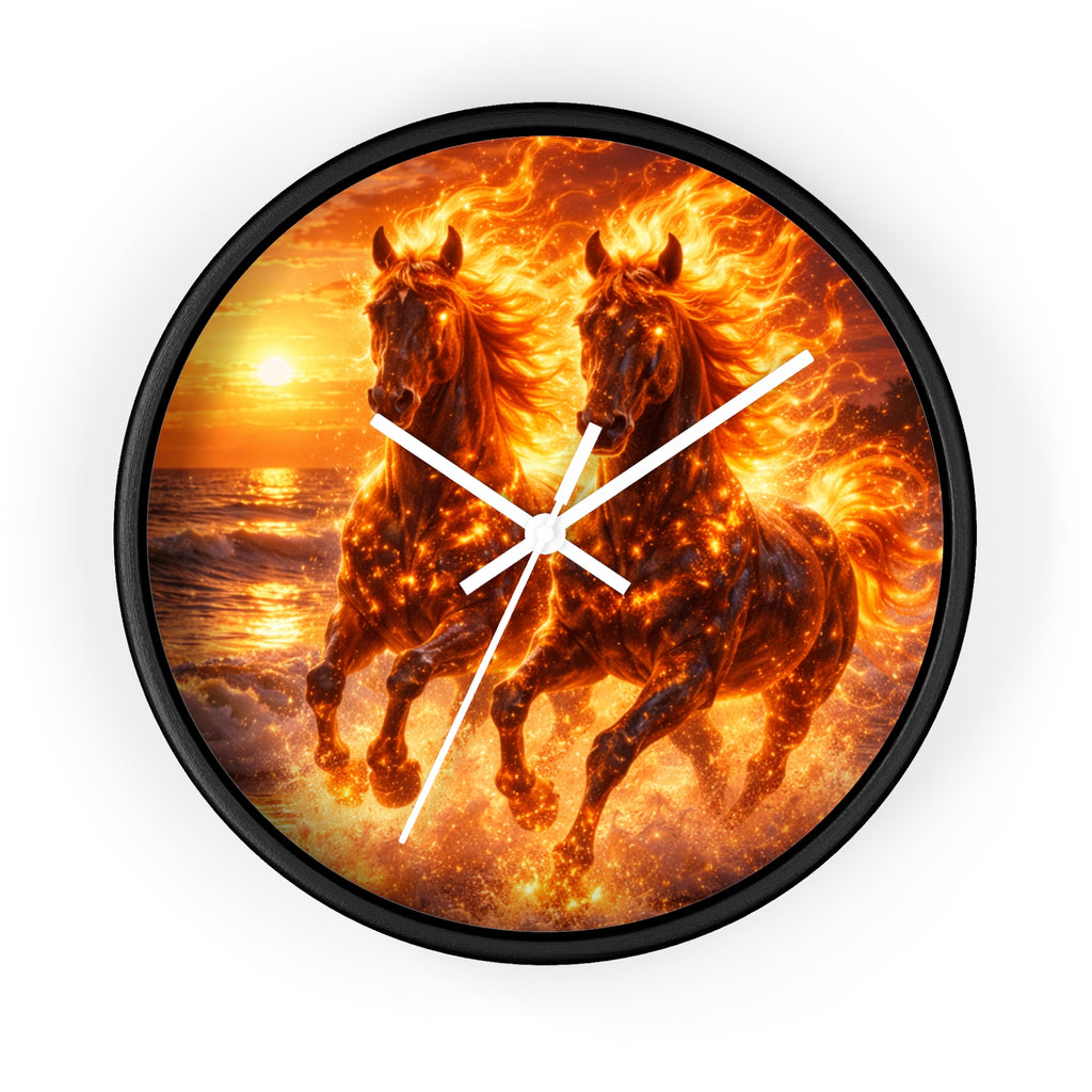 Fiery Horse Wall Clock | Flaming Stallion Sunset Decor