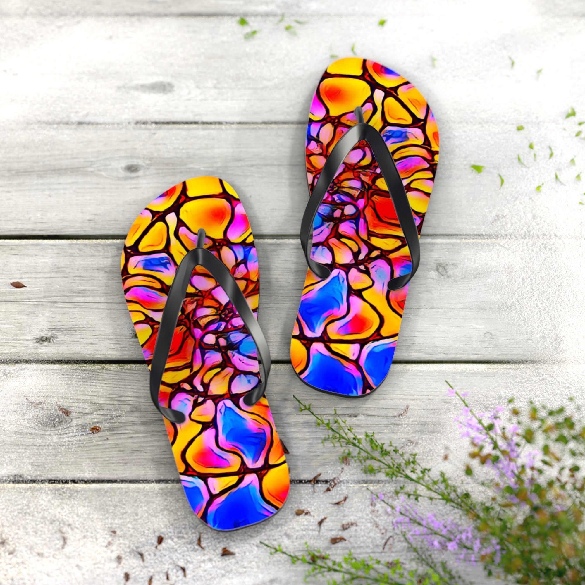 Vibrant Artistic Flip Flops | Colorful Summer Beach Sandals