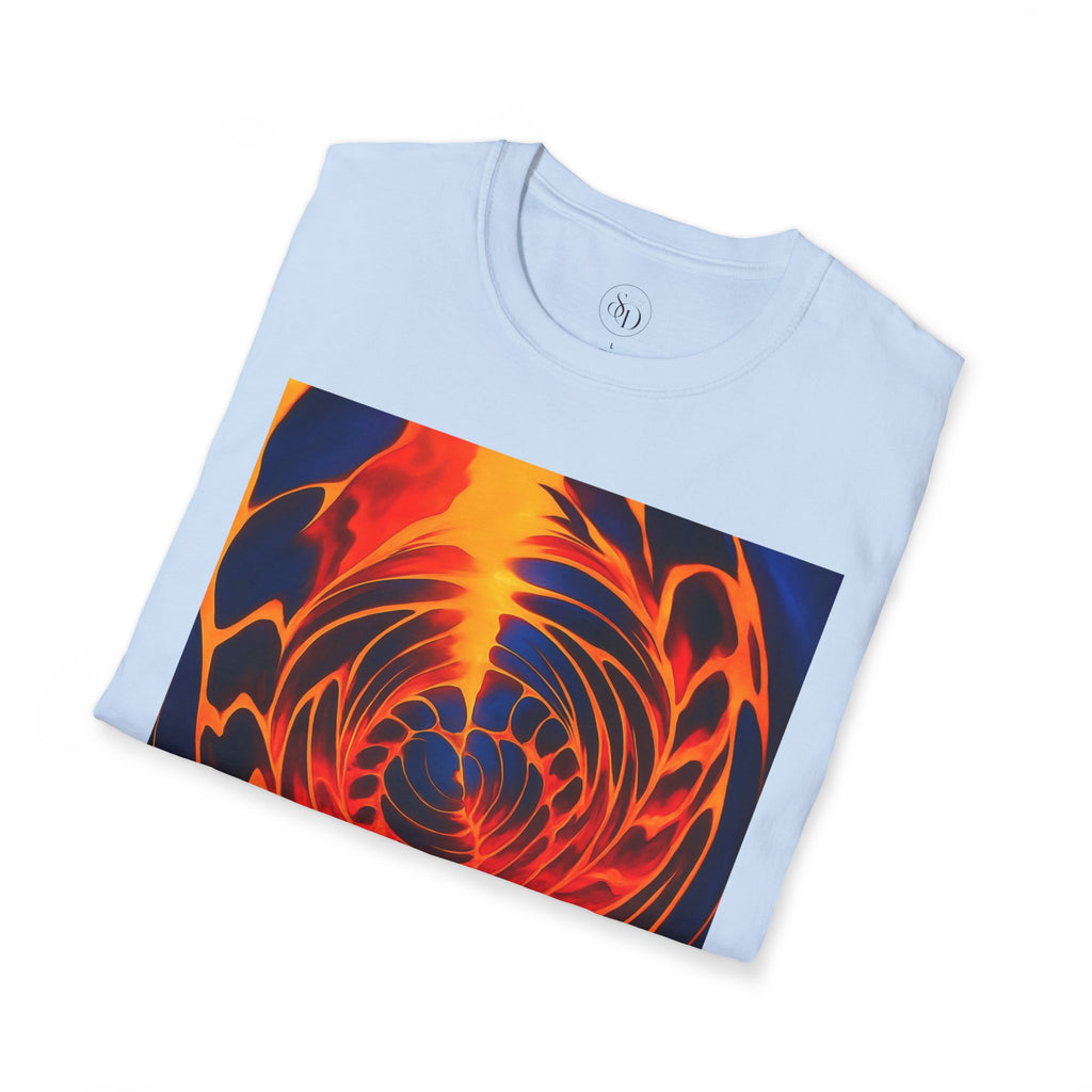 Fiery Vortex Abstract Unisex Tee | Vibrant Lava Swirl Graphic Shirt | Modern Art Apparel