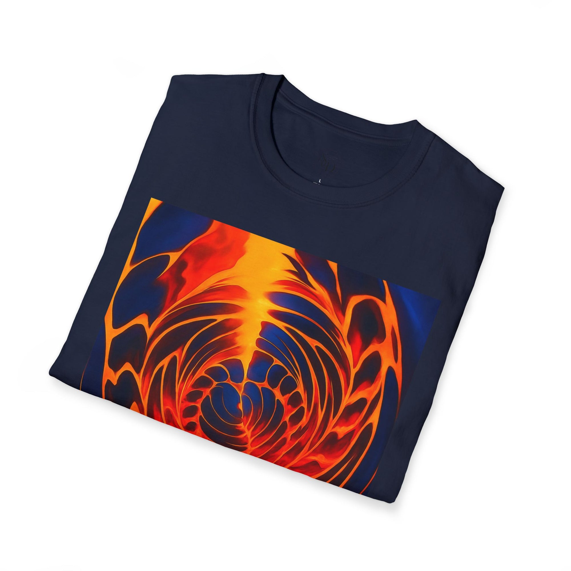 Fiery Vortex Abstract Unisex Tee | Vibrant Lava Swirl Graphic Shirt | Modern Art Apparel
