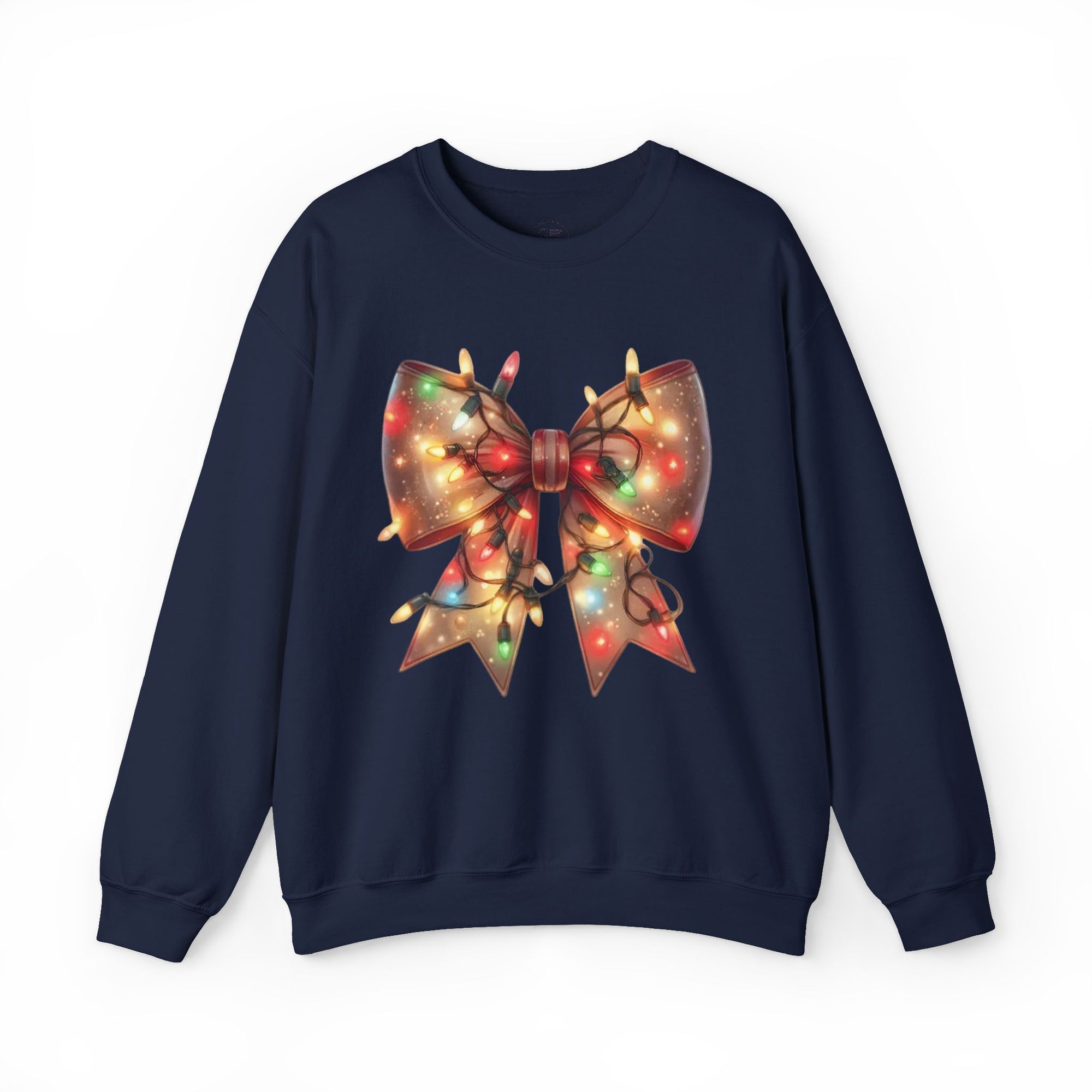 Festive Christmas Bow Sweatshirt | Holiday Lights Ribbon Pullover