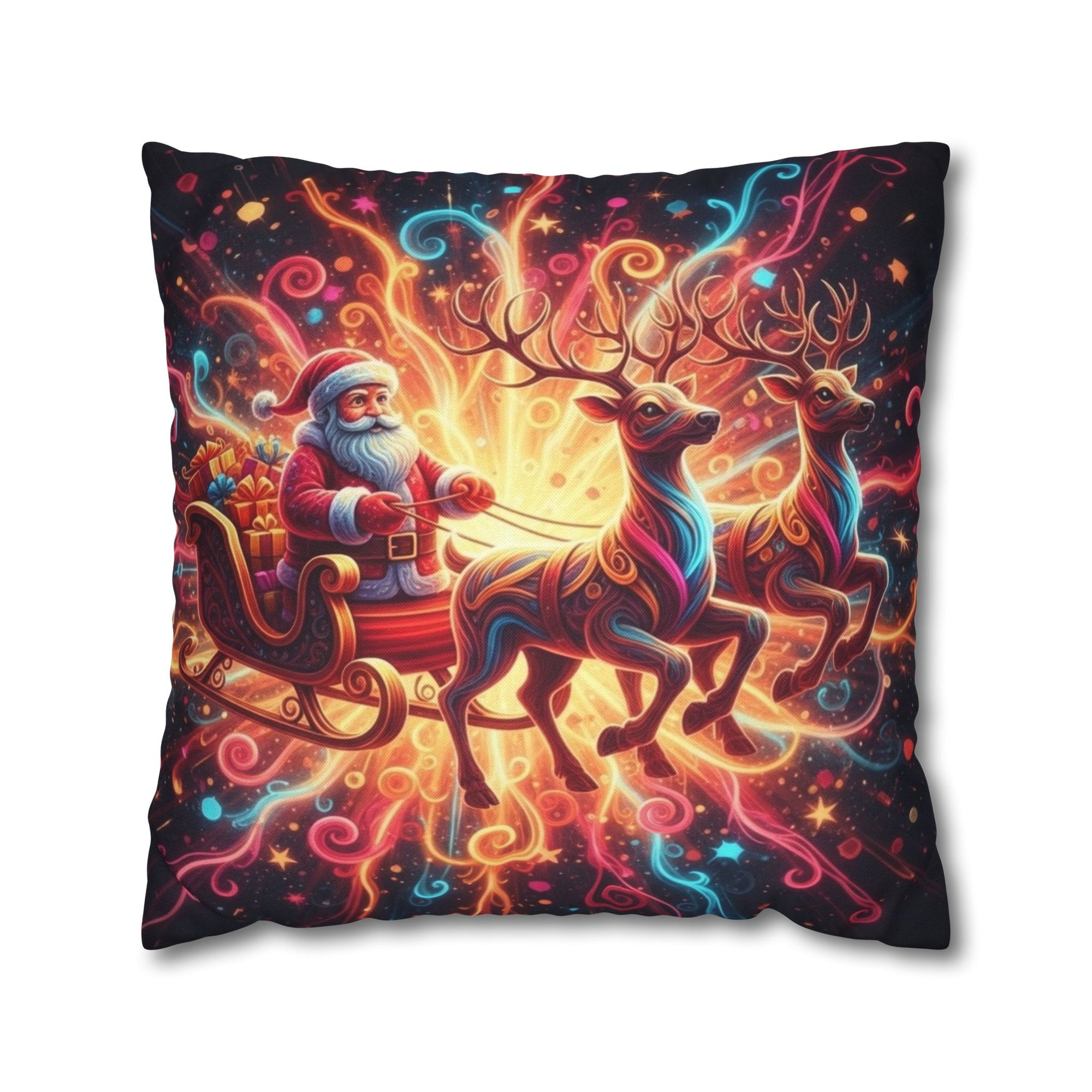Santa Sleigh Throw Pillow | Christmas Reindeer Cushion