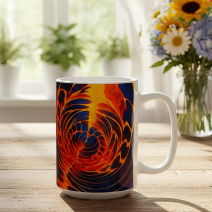 Fire Swirl Mug | Red Orange Abstract Coffee Cup | Bold Art Gift