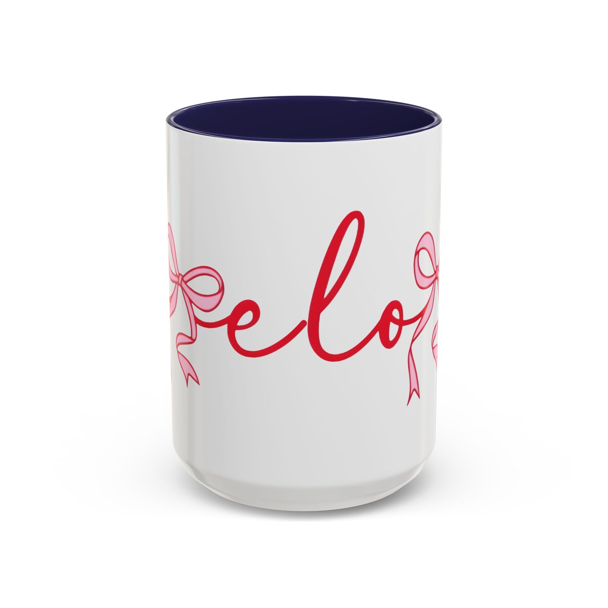 Romantic Love Mug | White Ceramic Coffee Cup with Red Bow Design, Colored Handle