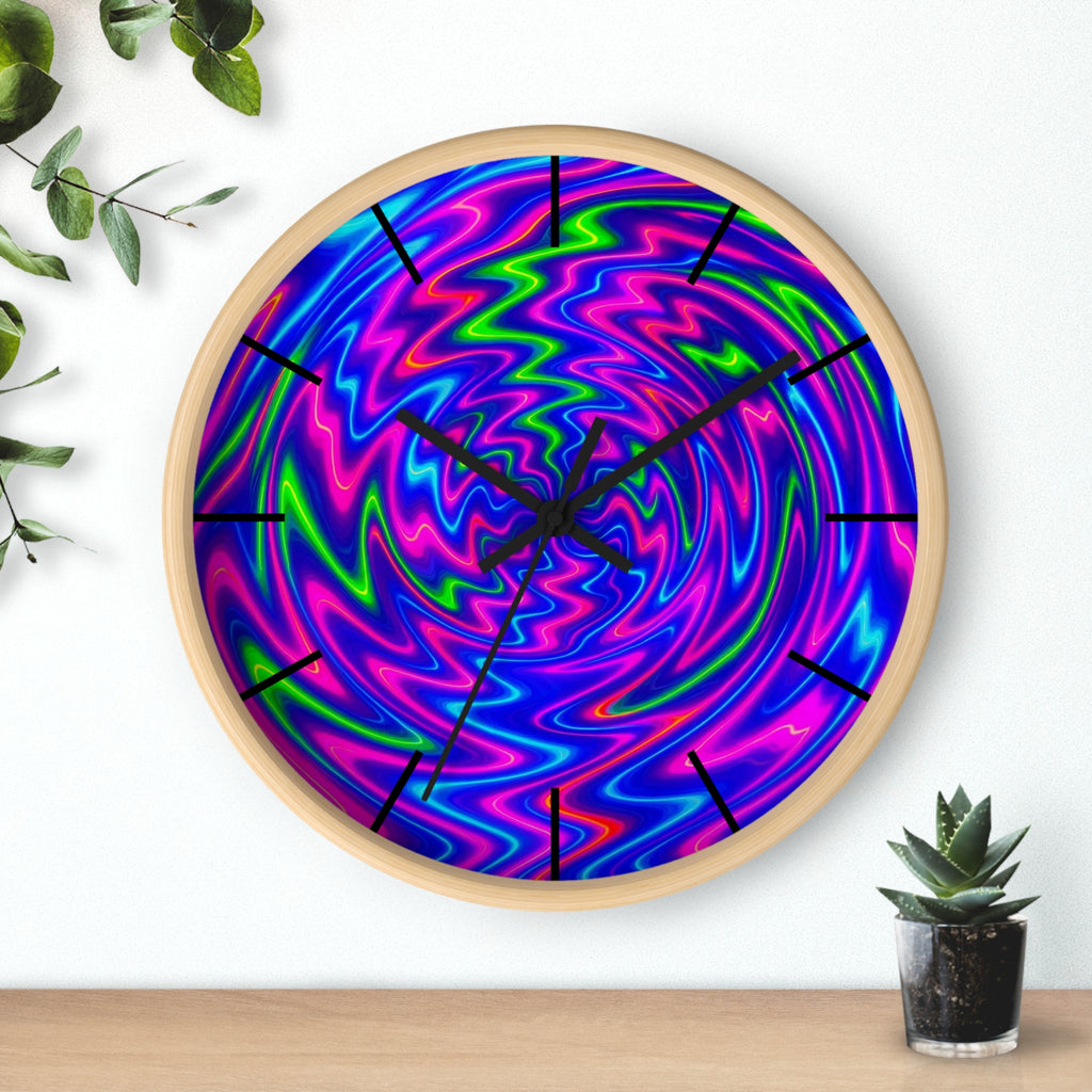 Psychedelic Abstract Wall Clock | Vibrant Neon Swirl Home Decor | Unique Trippy Gift
