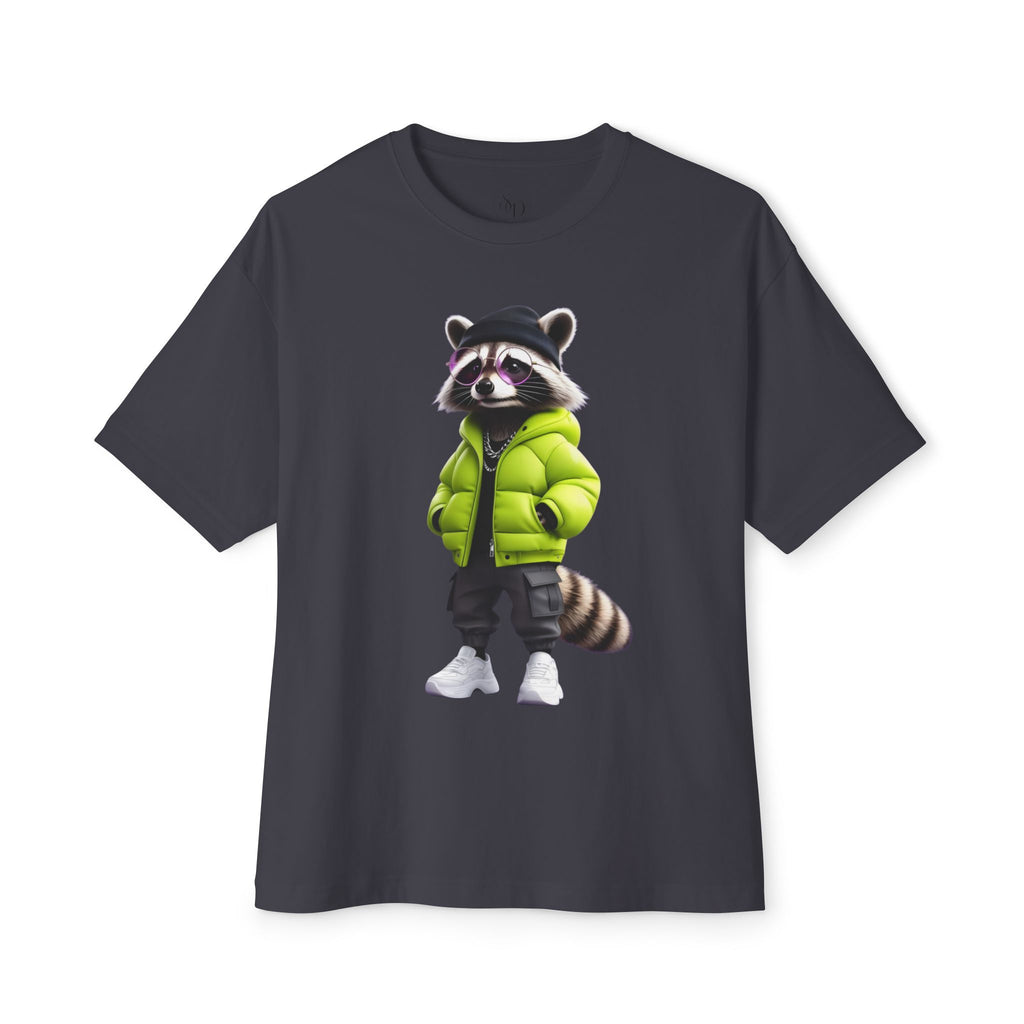 Raccoon Streetwear Tee — Green Puffer Jacket Graphic Oversized T-Shirt