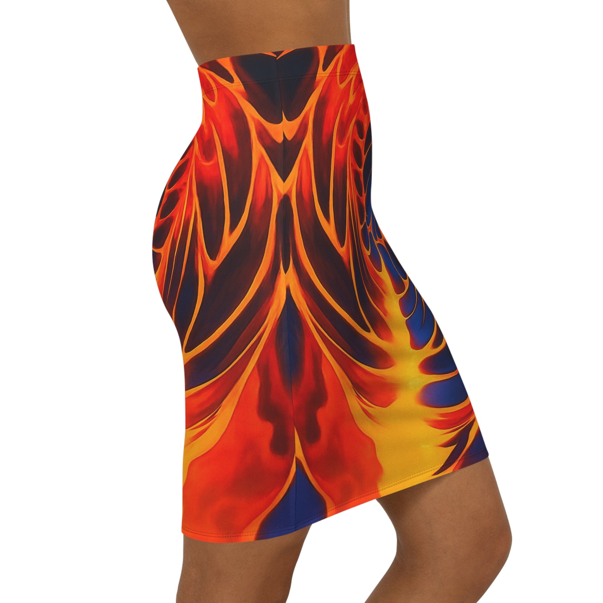 Fiery Lava Bloom Mini Skirt | Vibrant Orange Abstract Bodycon | Bold Statement Outfit