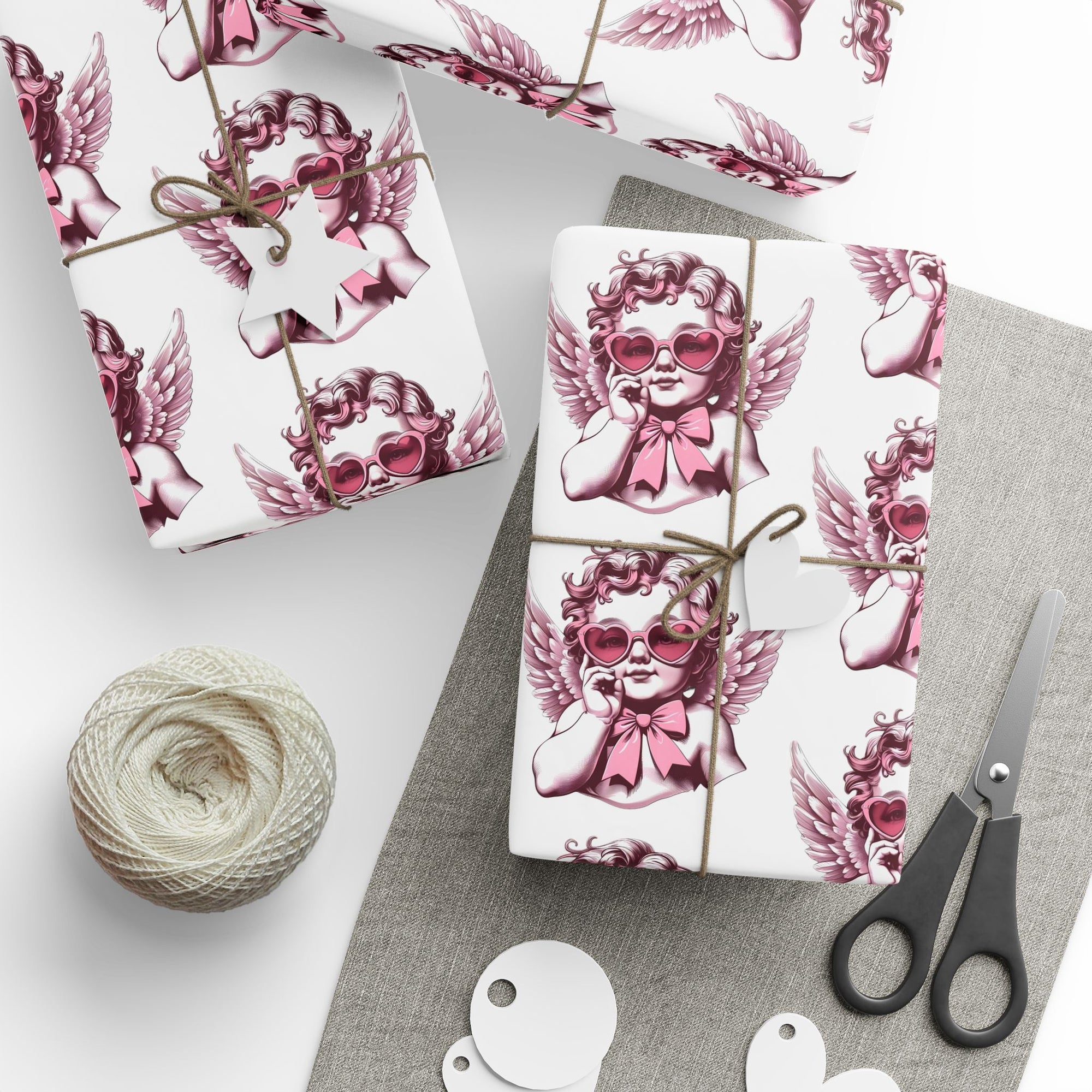 Valentines Day Wrapping Paper with Cherub Angels | Romantic Gift Wrap, Pink Angel Pattern