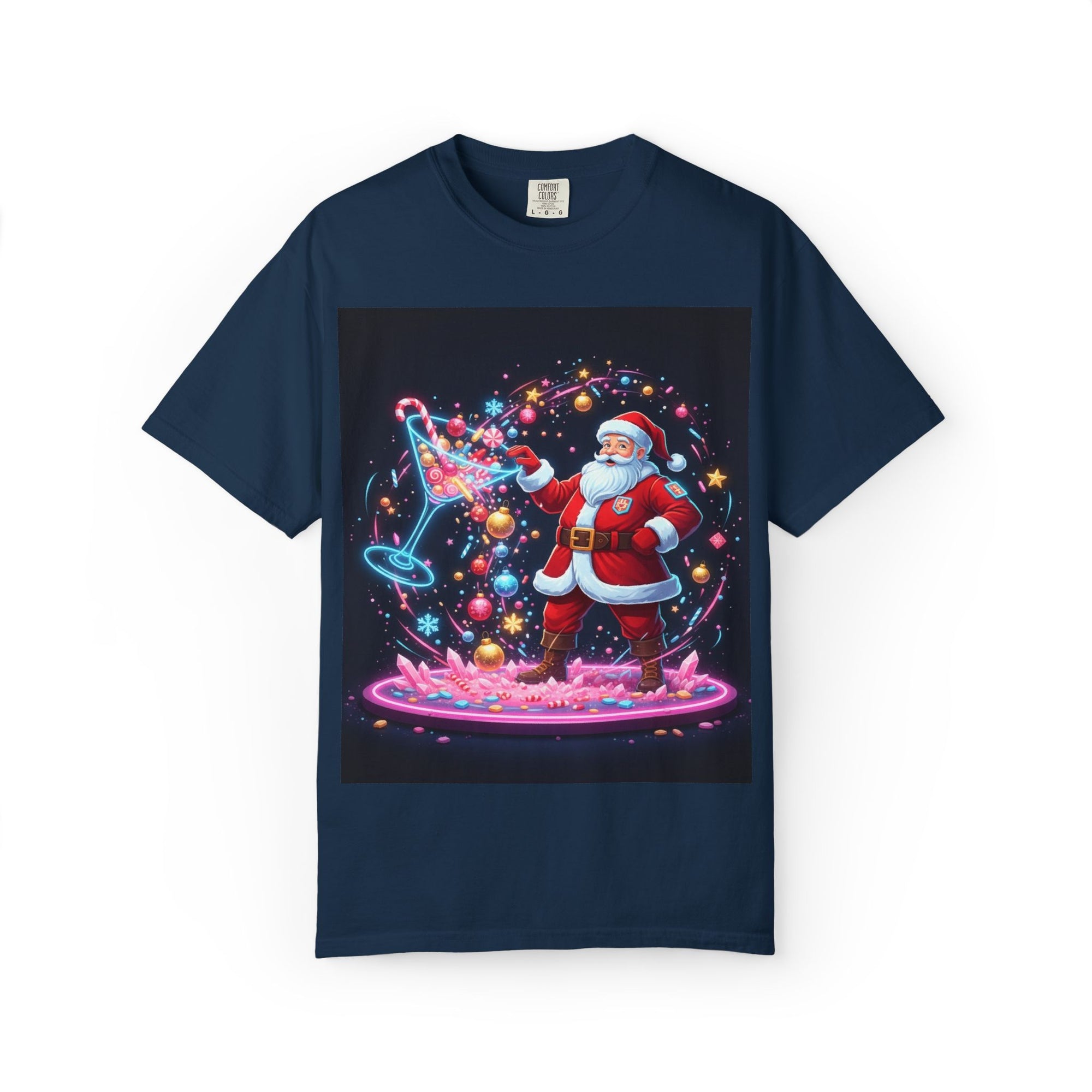 Santa Wizard Illustration T-Shirt | Neon Magical Christmas Tee