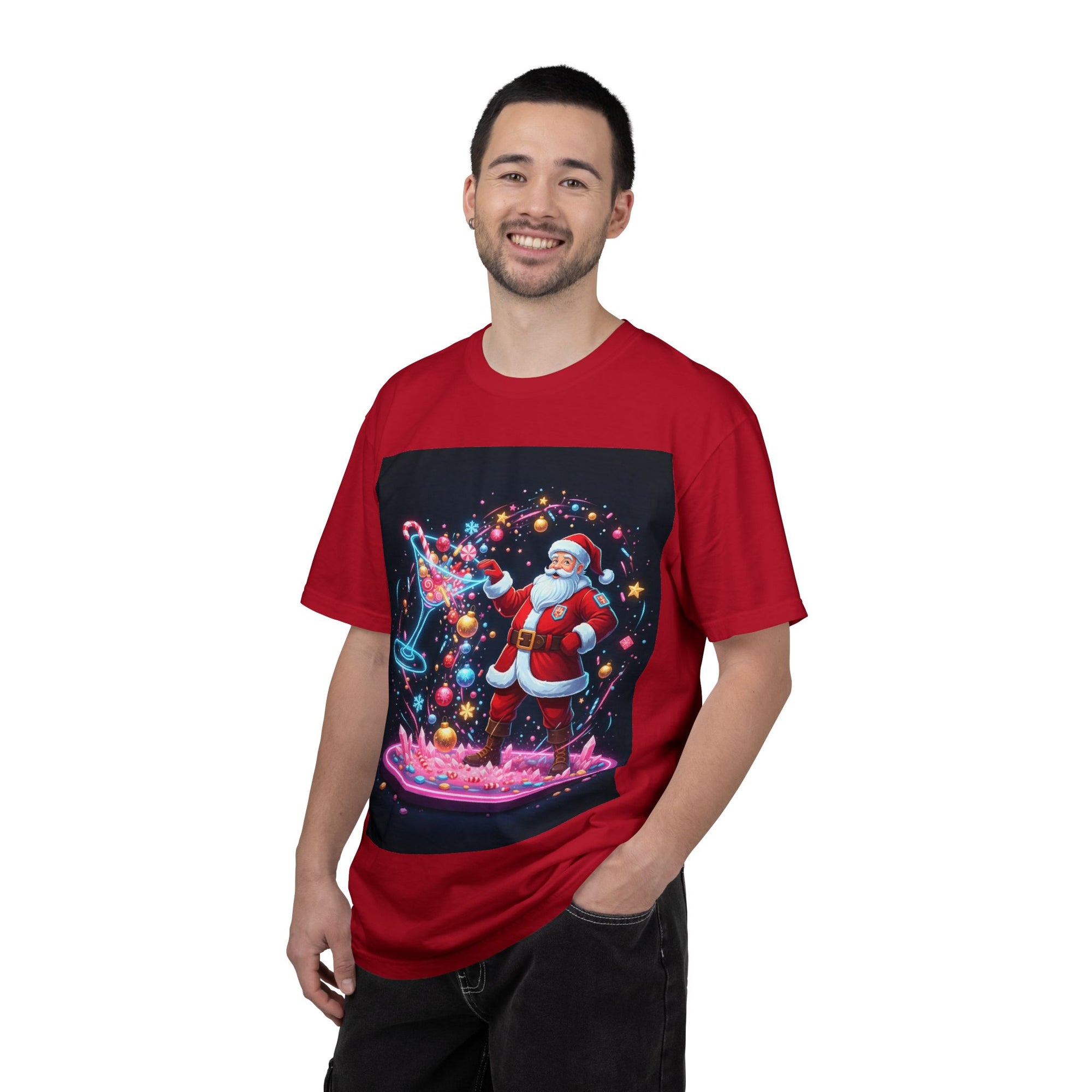Santa Wizard Illustration T-Shirt | Neon Magical Christmas Tee