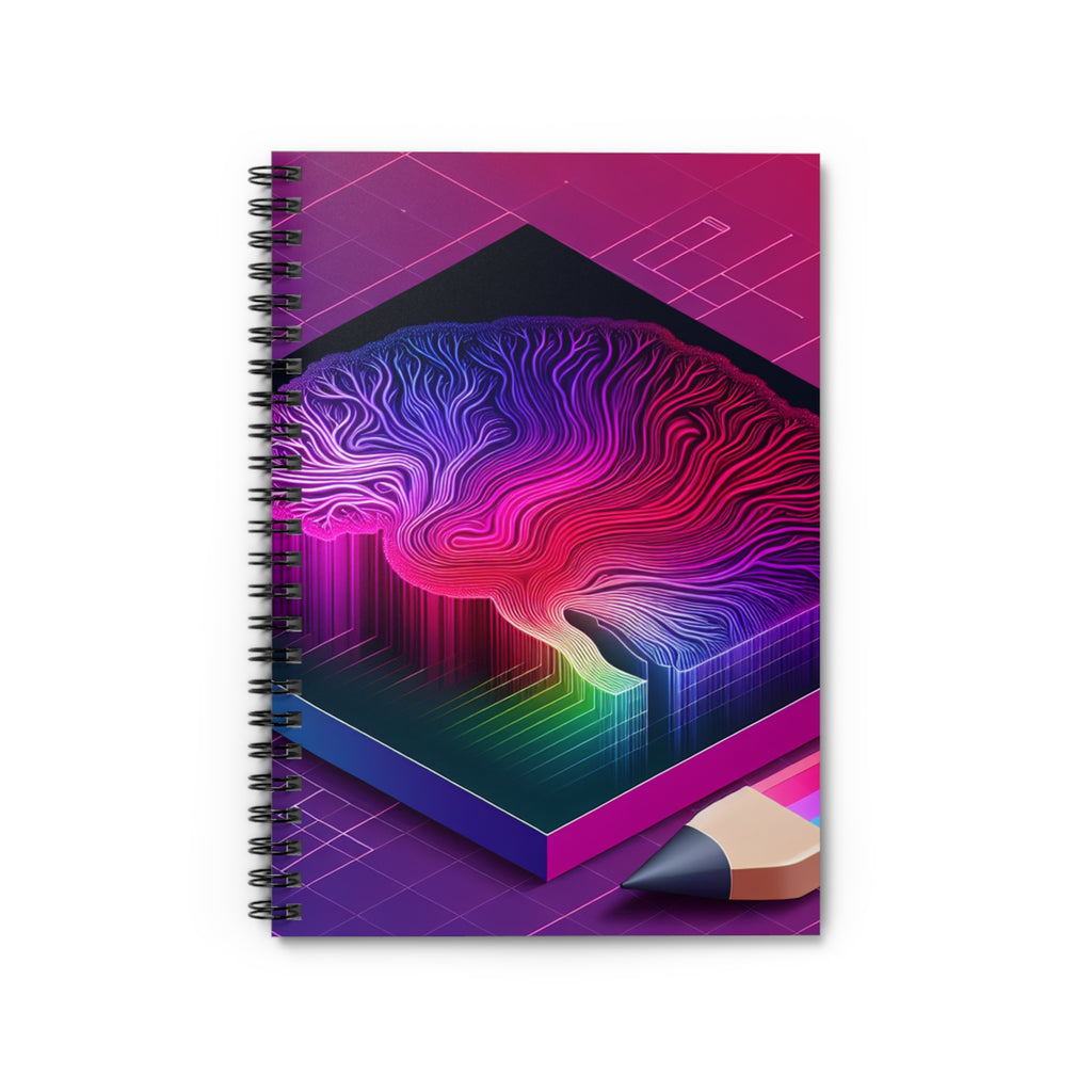 Digital Mind Abstract Spiral Notebook | Vibrant Neon Synthwave Journal | Cyberpunk Tech Stationery
