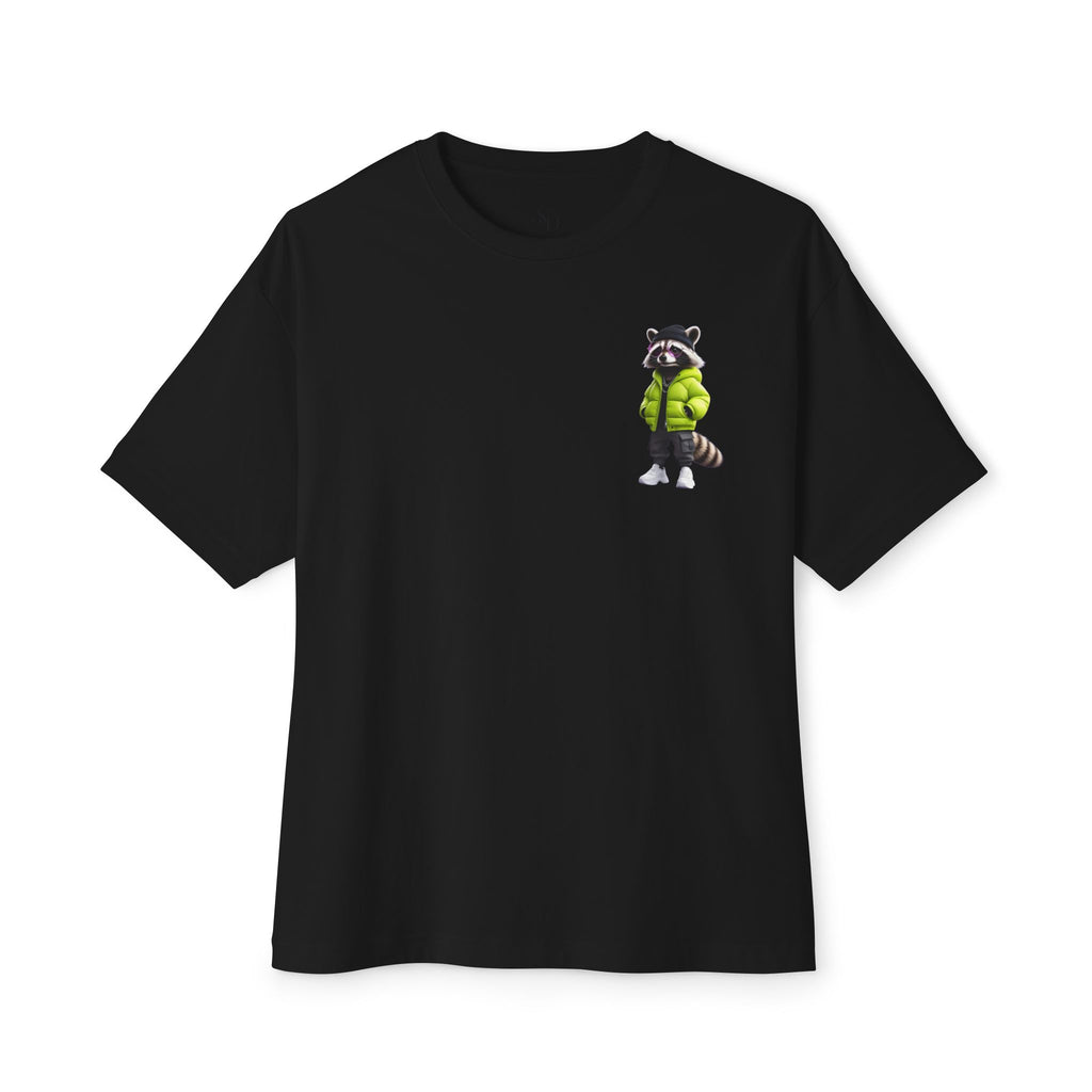 Raccoon Streetwear Tee — Cool Green Puffer Jacket Graphic Shirt