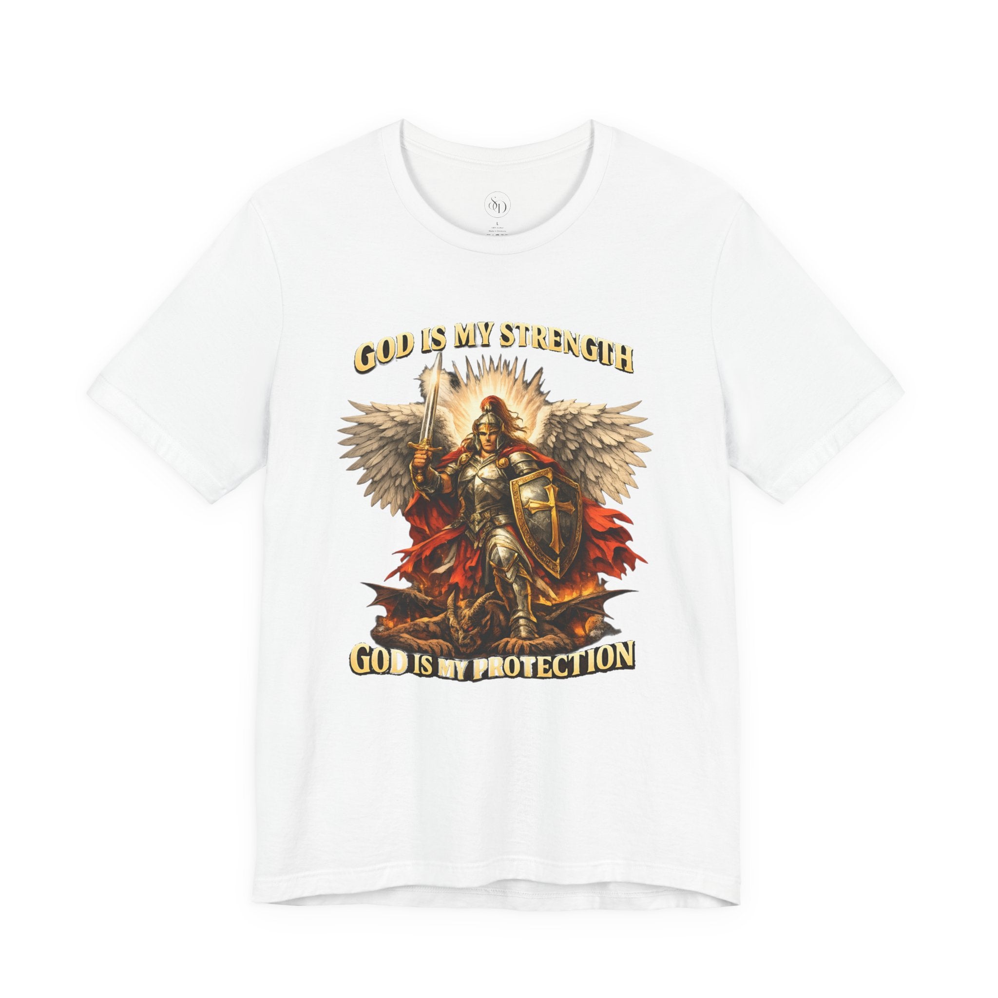 Christian T-Shirt | Cotton Warrior Angel | God Is My Strength & Protection