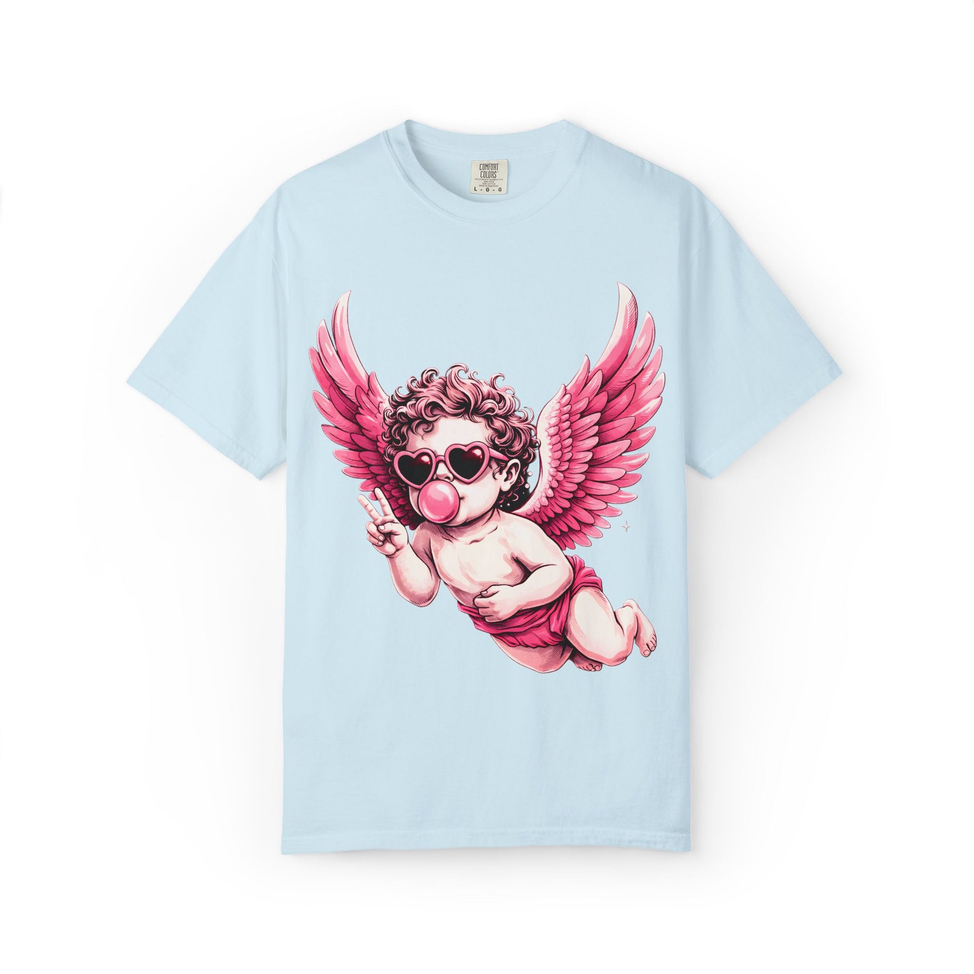 Pink Cherub Angel bubblegum sunglasses T-Shirt | Cupid winged baby graphic