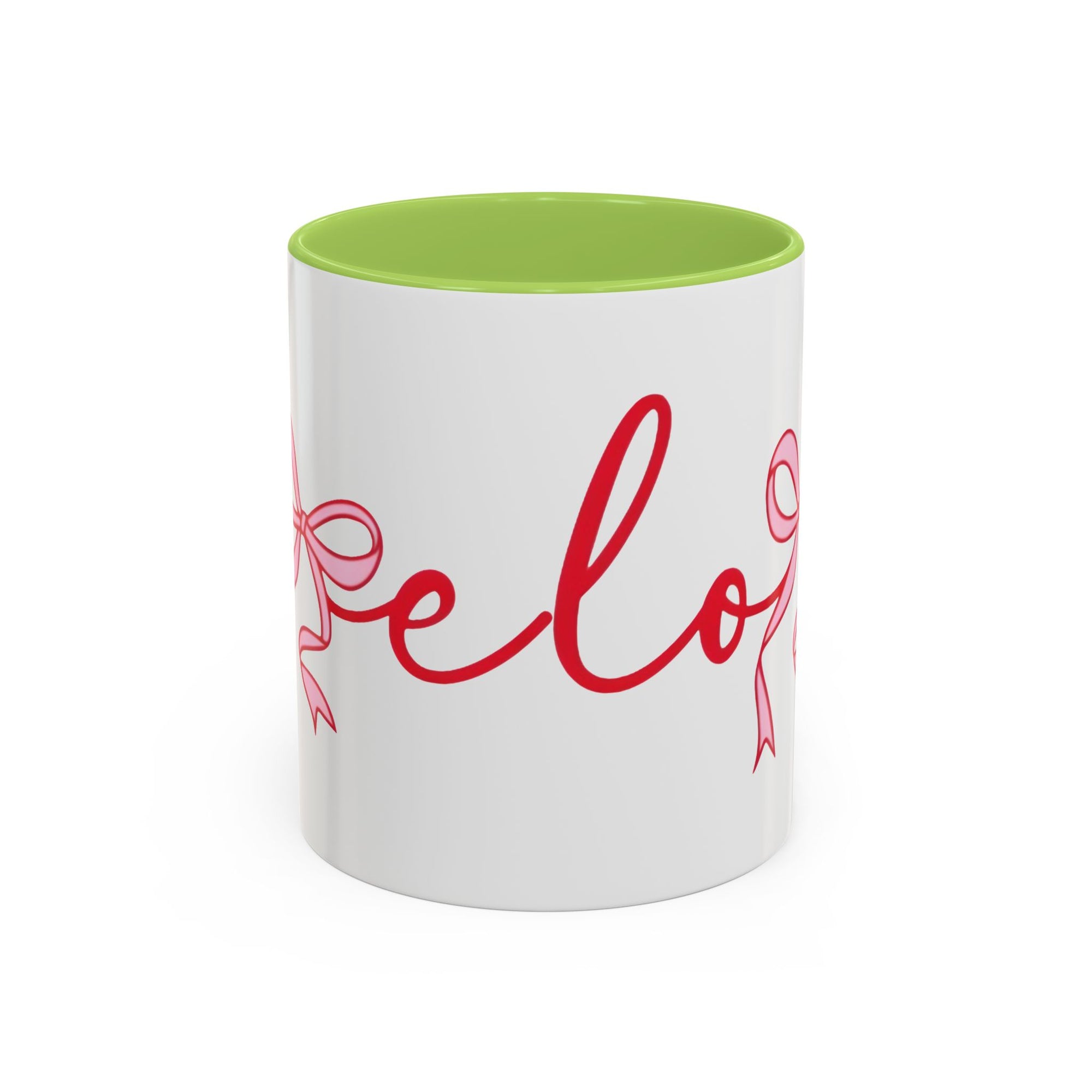 Romantic Love Mug | White Ceramic Coffee Cup with Red Bow Design, Colored Handle