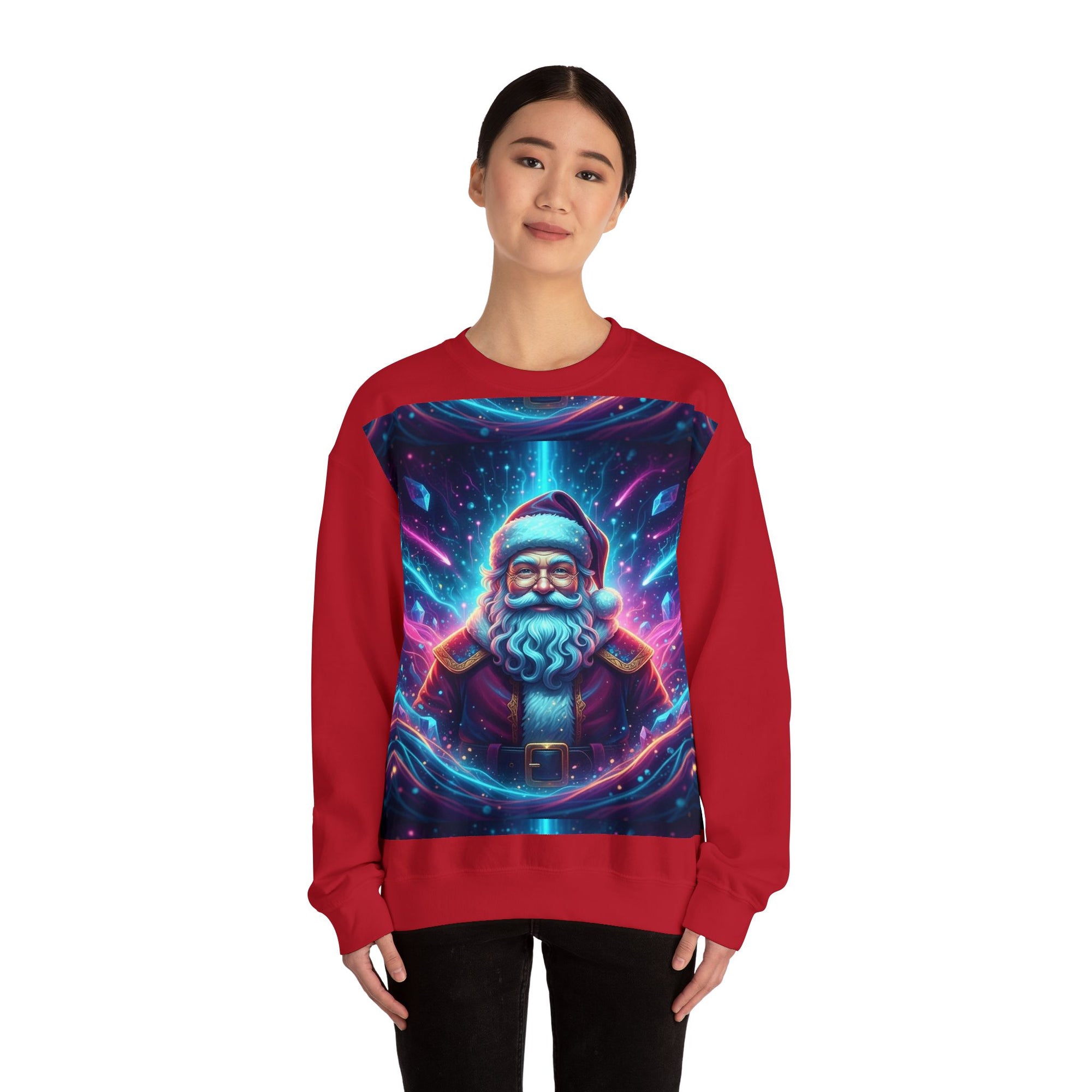 Neon Cosmic Santa Sweatshirt | Retro Futuristic Holiday Crew