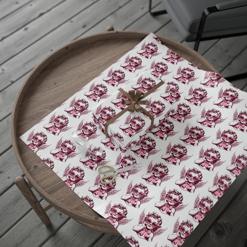 Valentines Day Wrapping Paper with Cherub Angels | Romantic Gift Wrap, Pink Angel Pattern
