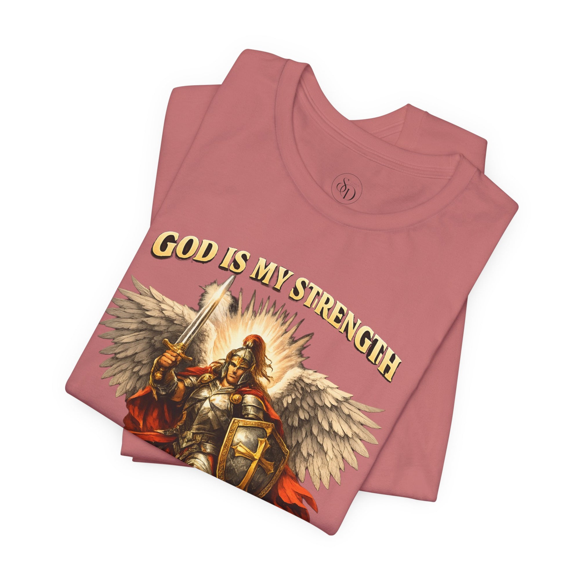Christian T-Shirt | Cotton Warrior Angel | God Is My Strength & Protection