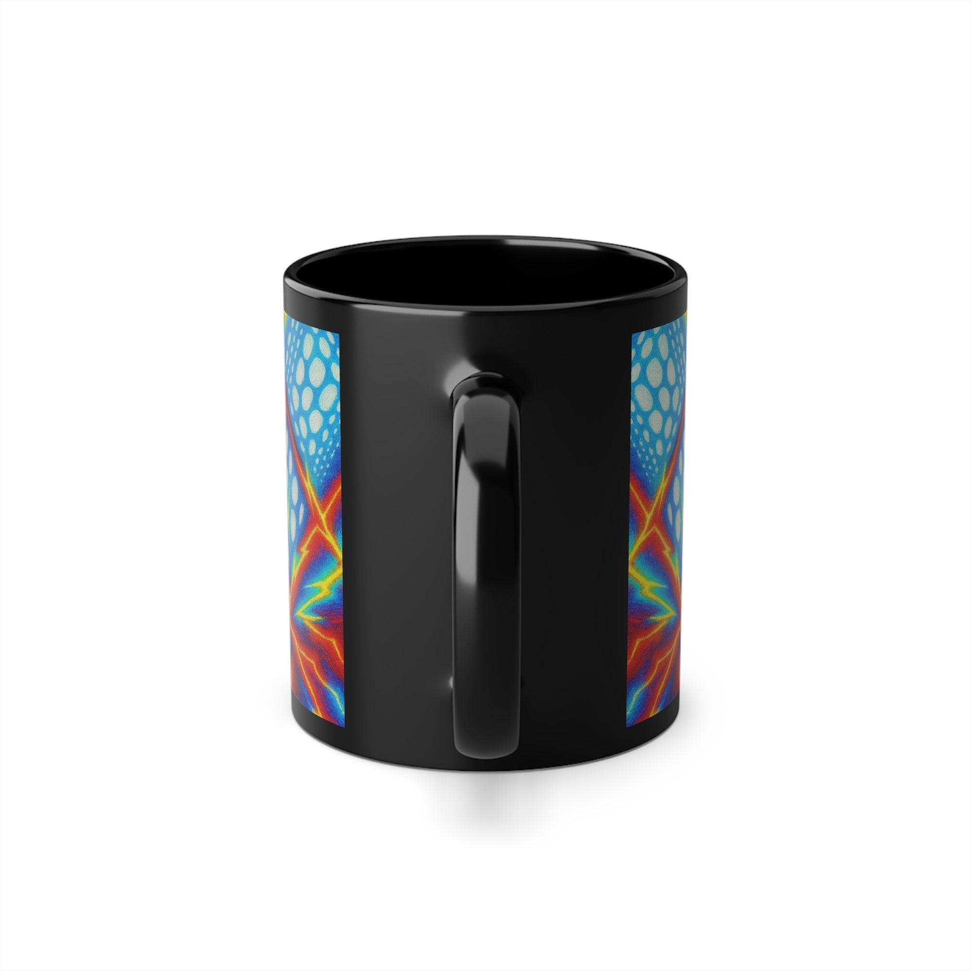 Electric Abstract Coffee Mug | Vibrant Geometric Pattern Cup | Colorful Black Ceramic Drinkware Gift for Art & Design Lovers