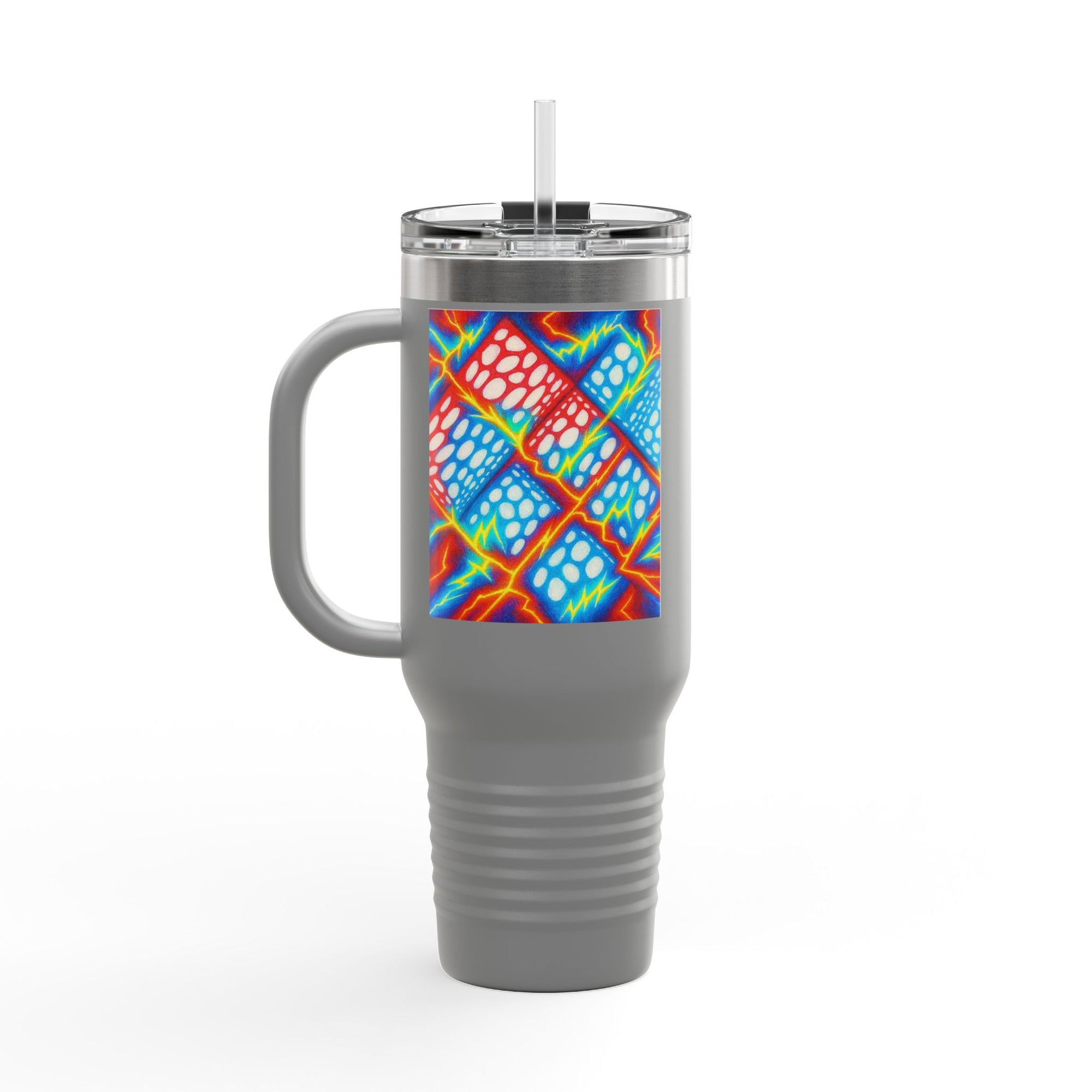 Bold Stainless Steel Travel Mug for Hot & Cold Drinks, Colorful Artistic Cup with Straw