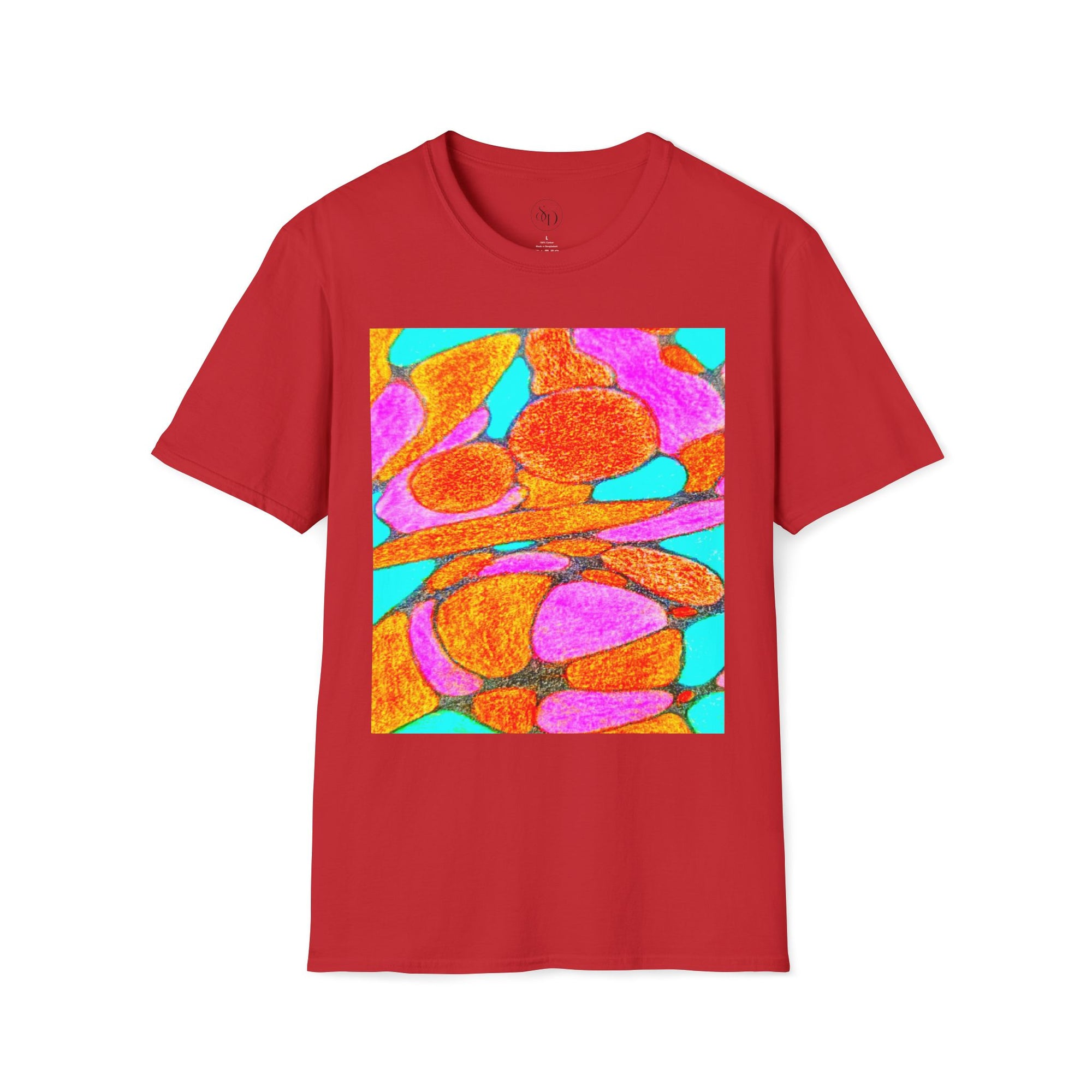 Organic Bloom Abstract Unisex Tee | Vibrant Pink & Orange Graphic Art Shirt