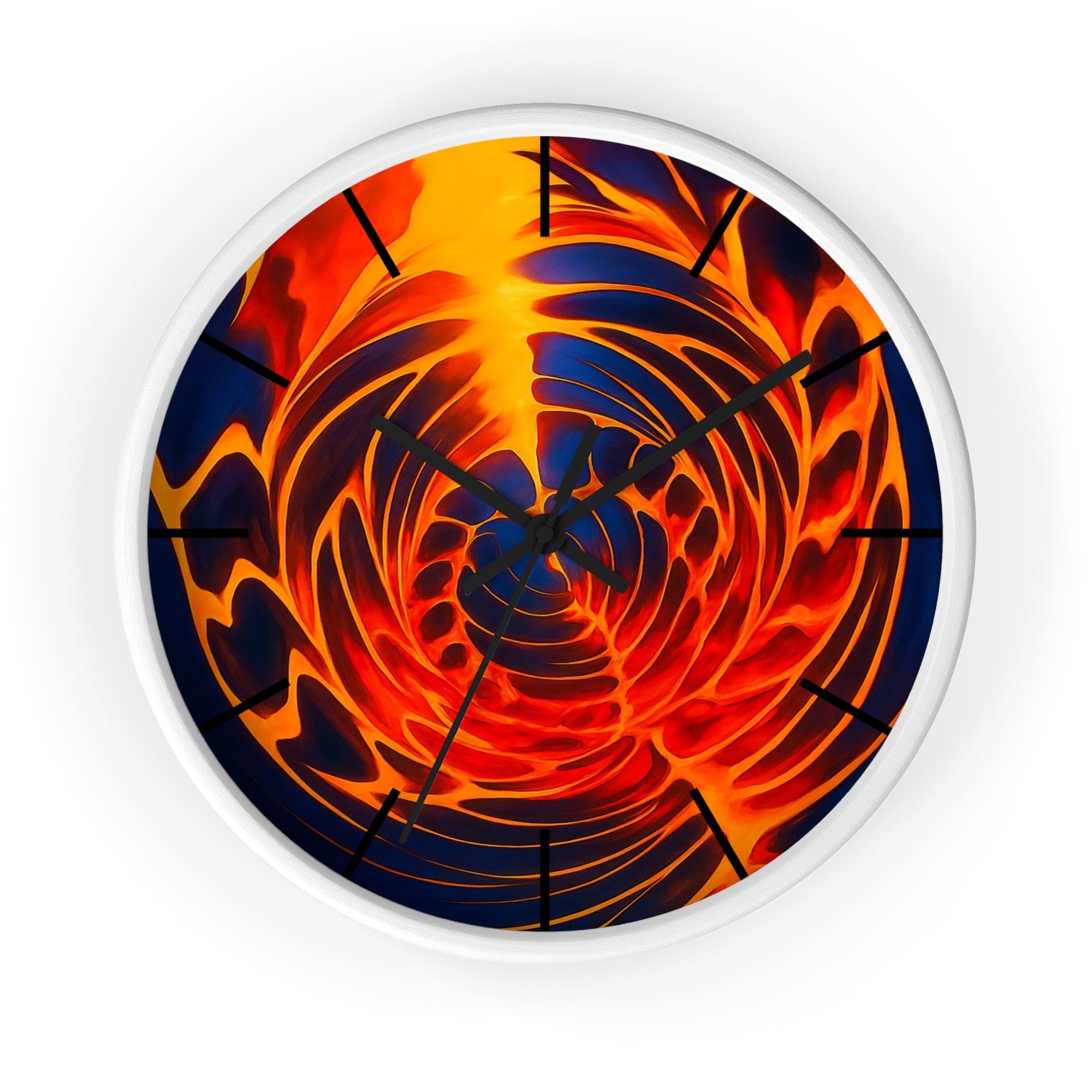 Abstract Fire Vortex Wall Clock | Red Orange Swirl Home Decor | Unique Silent Gift