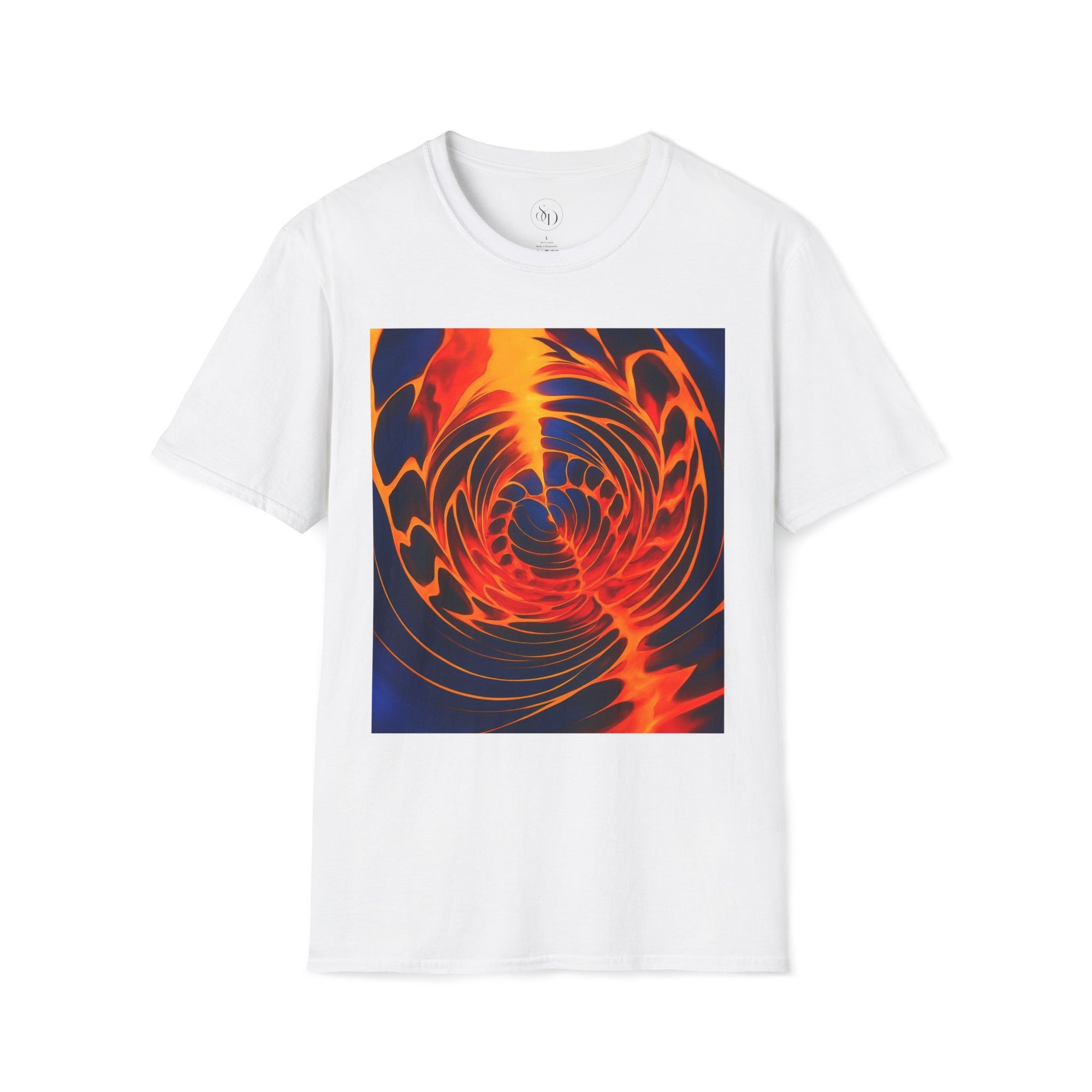 Fiery Vortex Abstract Unisex Tee | Vibrant Lava Swirl Graphic Shirt | Modern Art Apparel