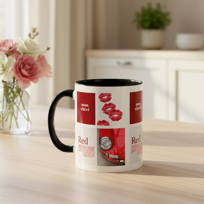 Retro Love Mug | Vintage Car & Lips Coffee Cup