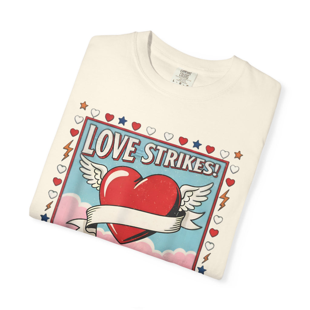 Love Strikes Cupid Heart T-Shirt | Valentine's Day Retro Graphic