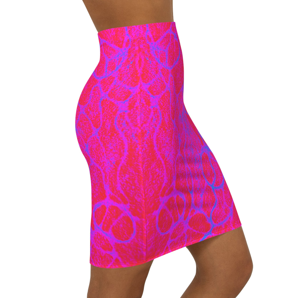 Neon Pink & Blue lightning Mini Skirt | Vibrant Marble Bodycon | Bold Festival Outfit