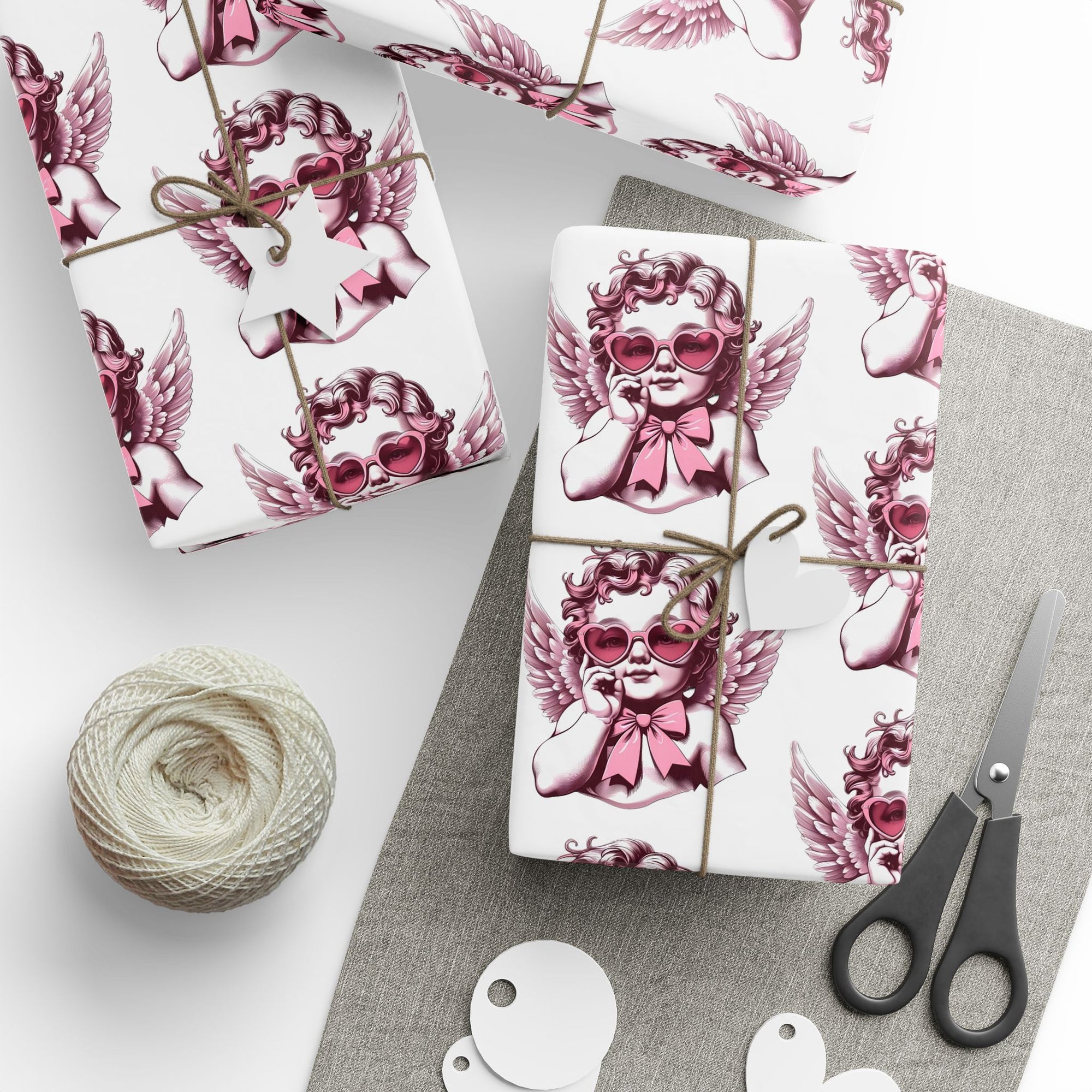 Valentines Day Wrapping Paper with Cherub Angels | Romantic Gift Wrap, Pink Angel Pattern