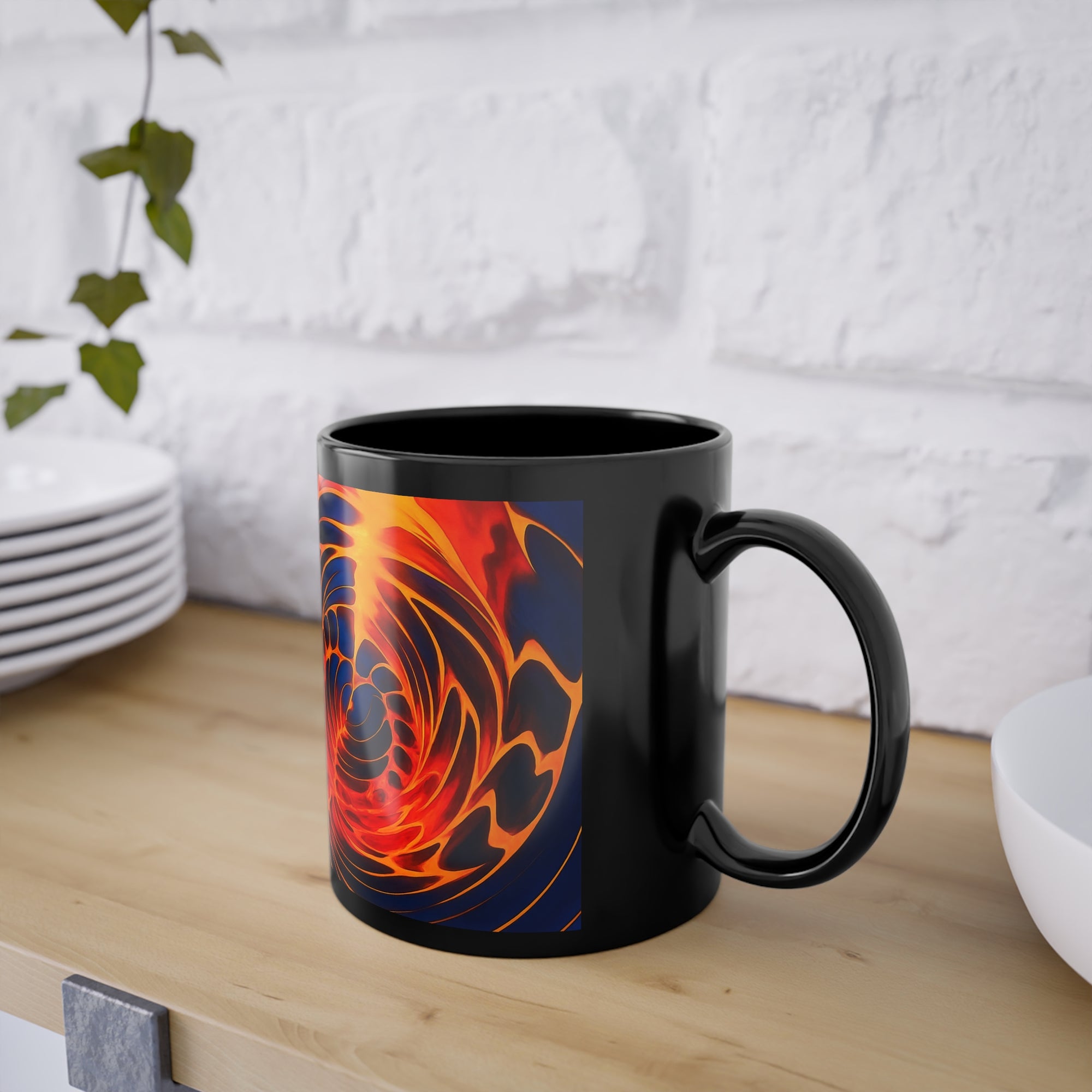 Fire Swirl Mug | Psychedelic Black Coffee Cup | Retro Art Gift