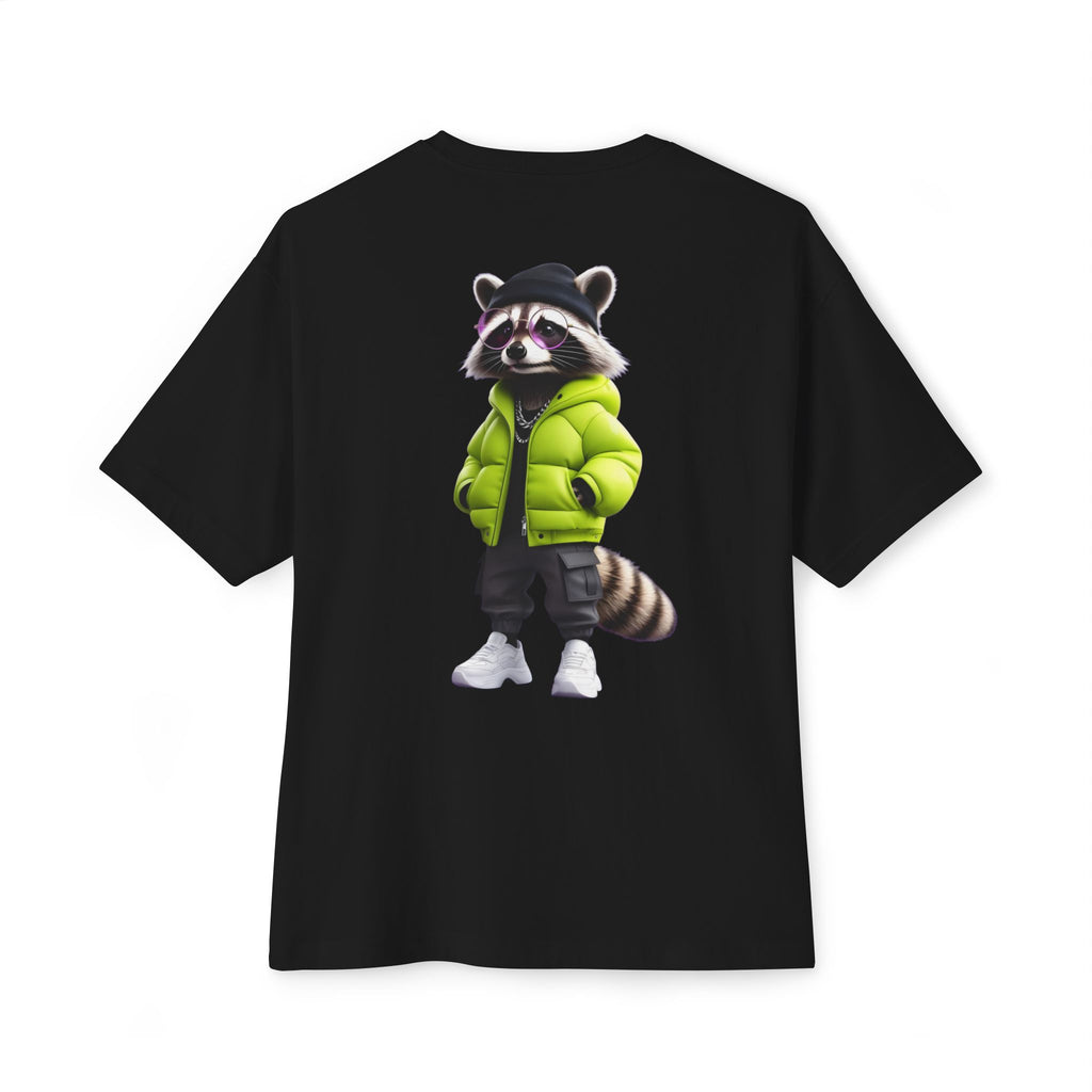 Raccoon Streetwear Tee — Cool Green Puffer Jacket Graphic Shirt