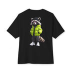 Raccoon Streetwear Tee — Cool Green Puffer Jacket Graphic Shirt
