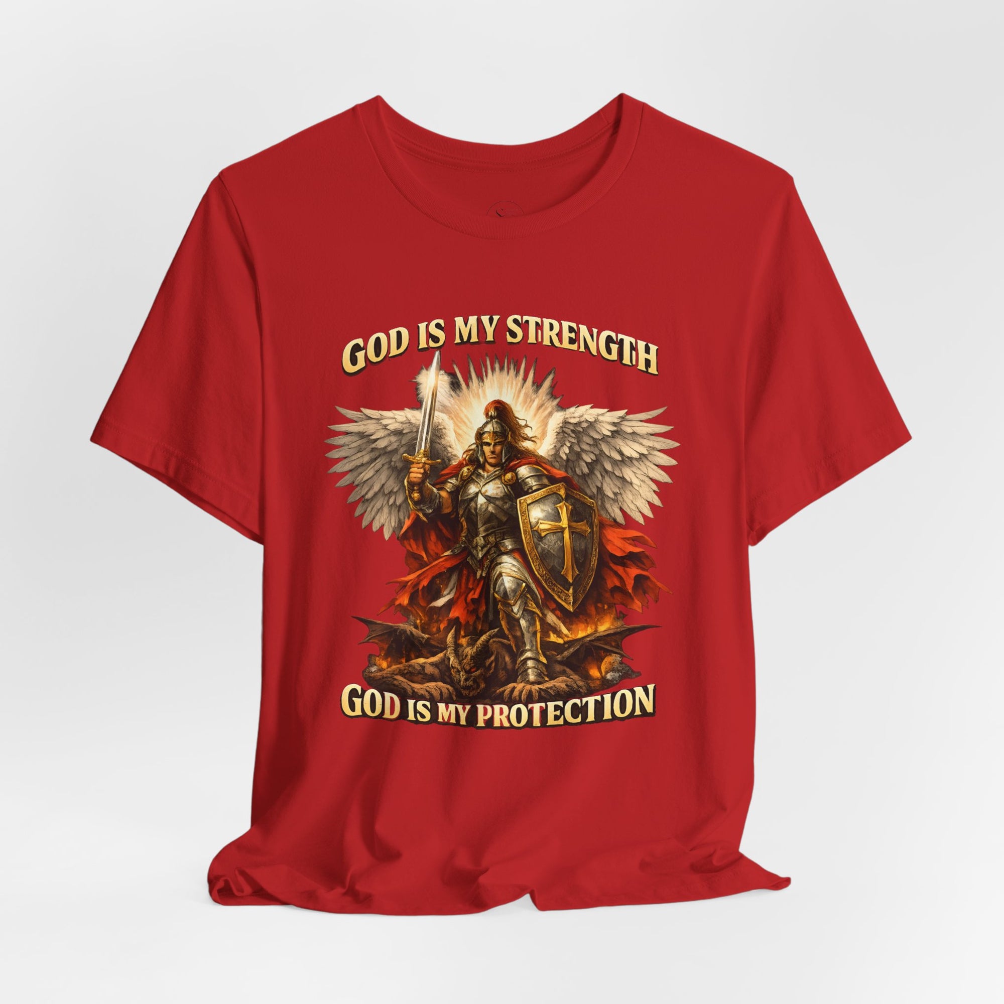 Christian T-Shirt | Cotton Warrior Angel | God Is My Strength & Protection