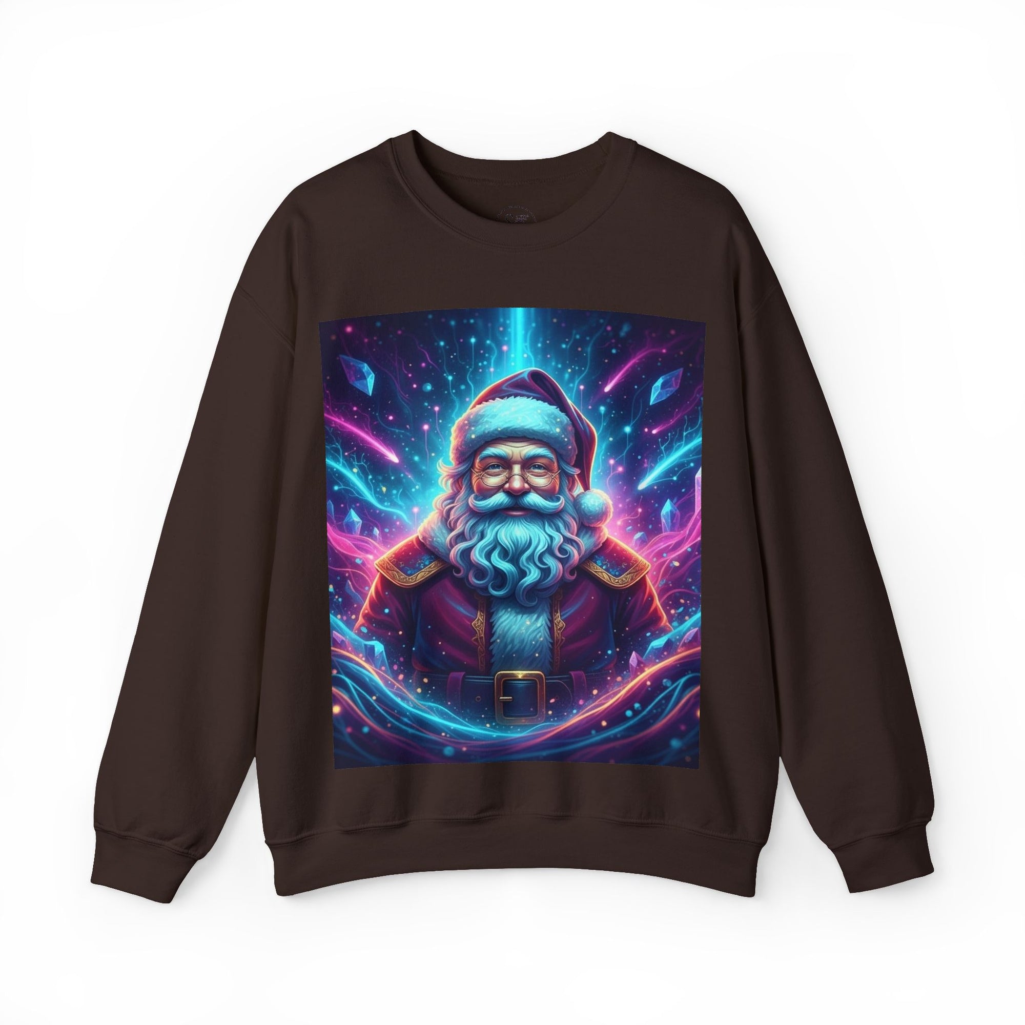 Neon Cosmic Santa Sweatshirt | Retro Futuristic Holiday Crew