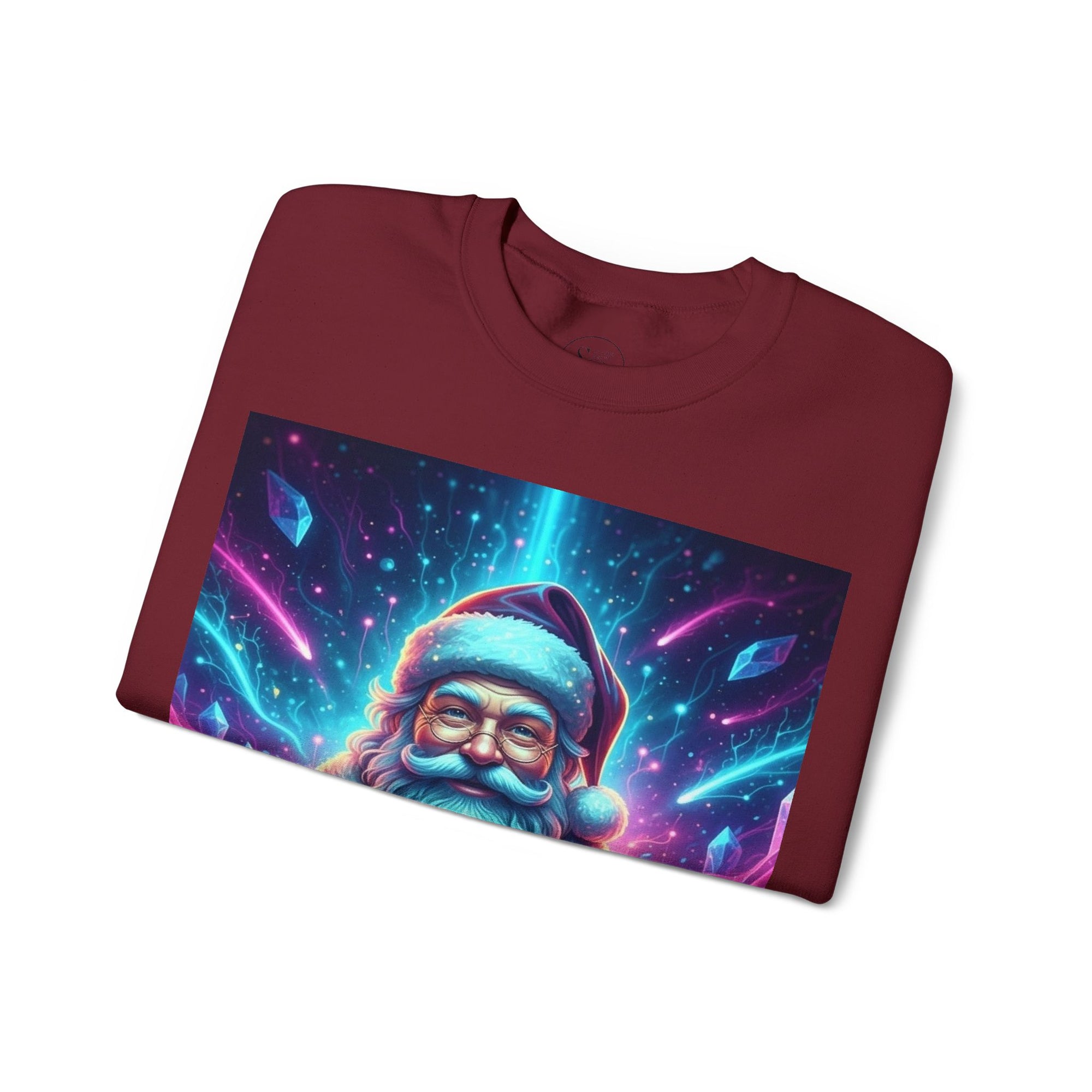 Neon Cosmic Santa Sweatshirt | Retro Futuristic Holiday Crew