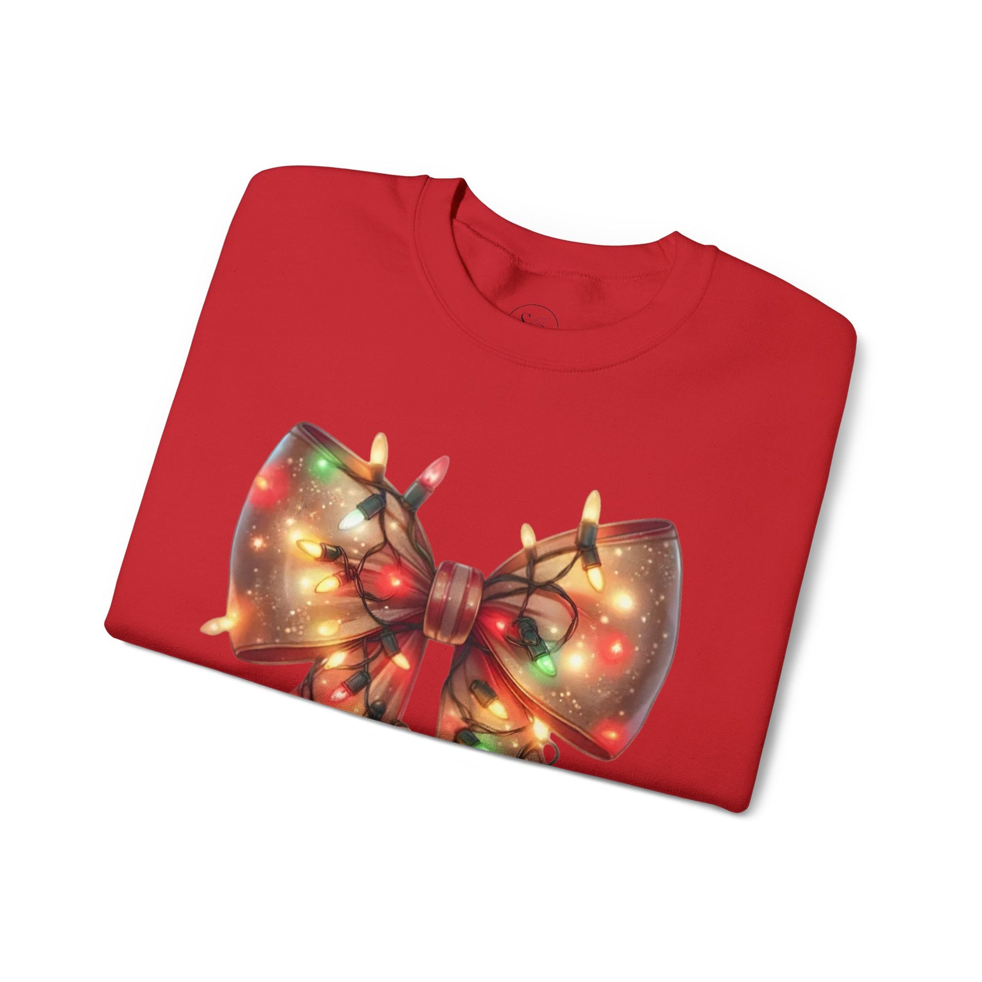 Festive Christmas Bow Sweatshirt | Holiday Lights Ribbon Pullover