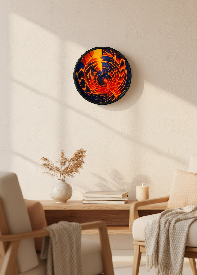 Fire Swirl Wall Clock | Red Orange Clock | Bold Modern Decor