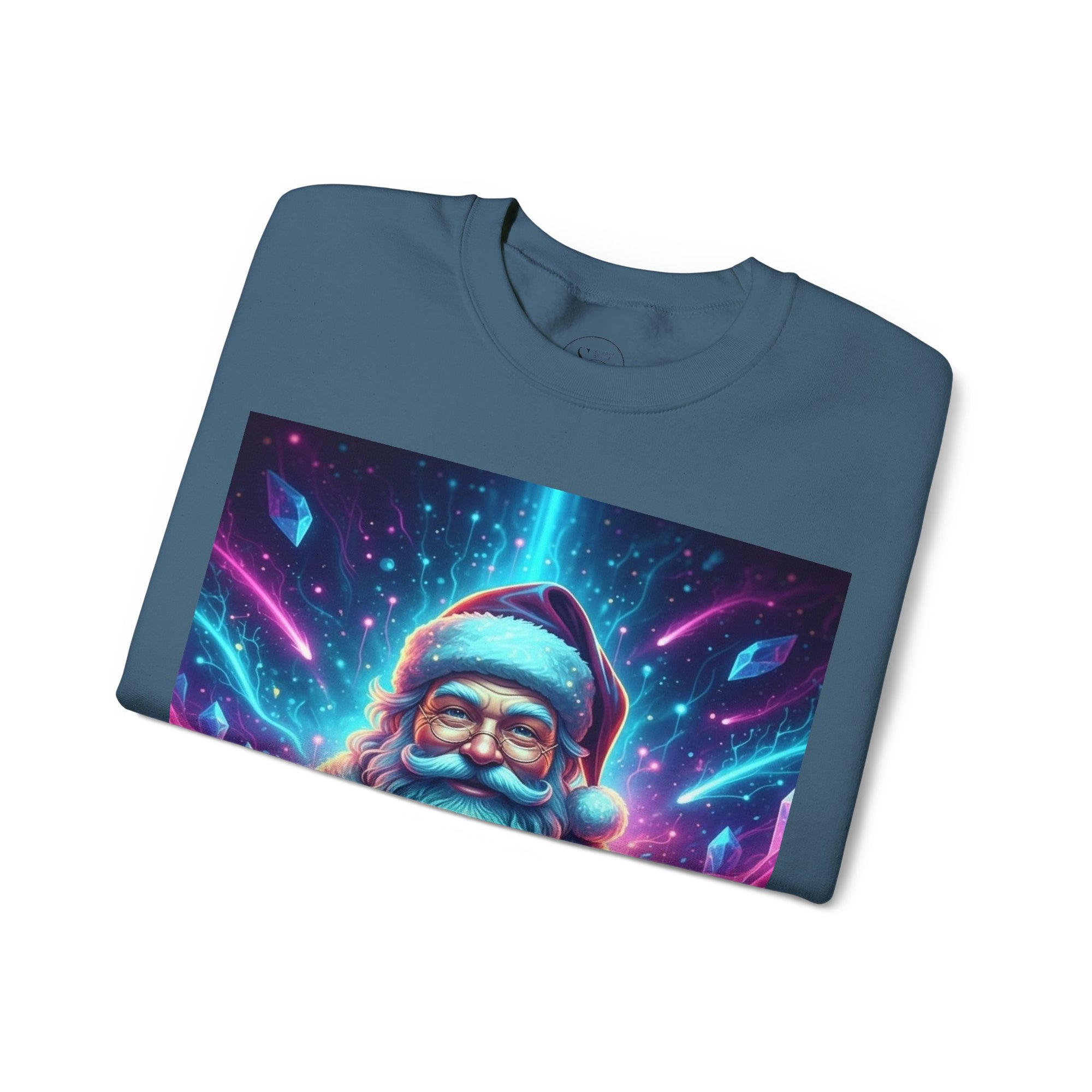 Neon Cosmic Santa Sweatshirt | Retro Futuristic Holiday Crew