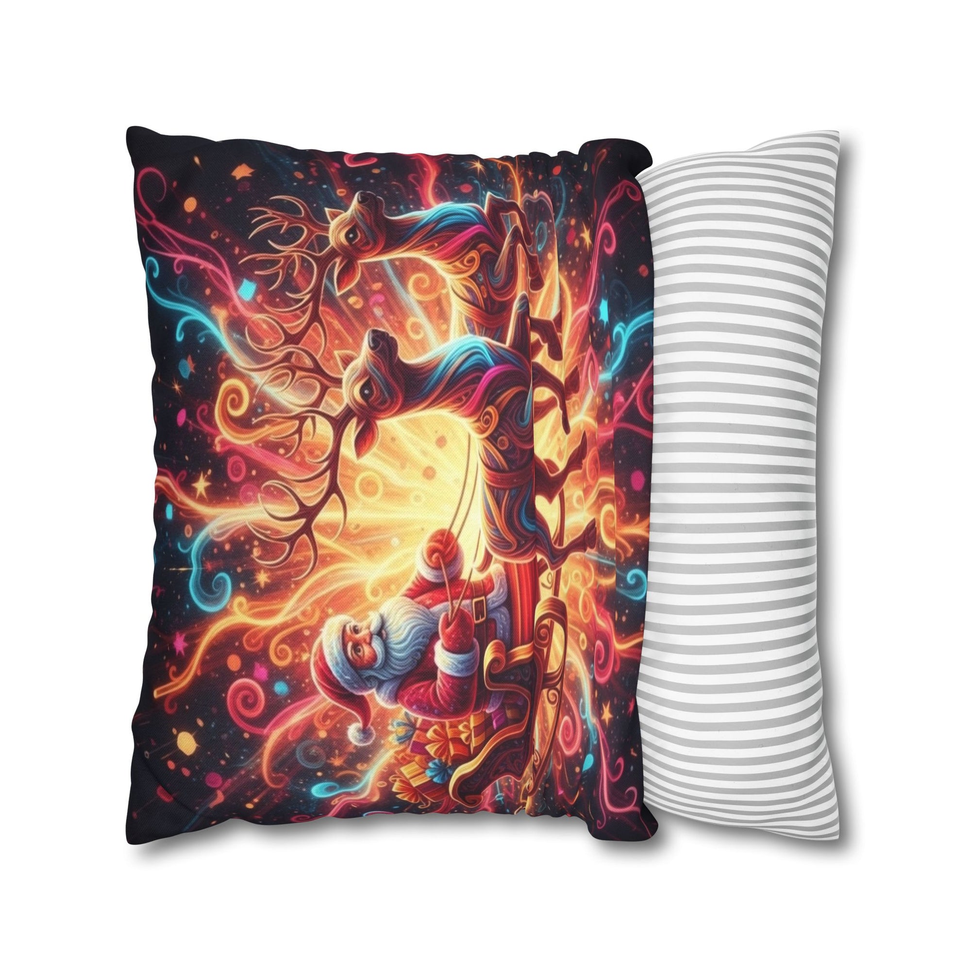 Santa Sleigh Throw Pillow | Christmas Reindeer Cushion