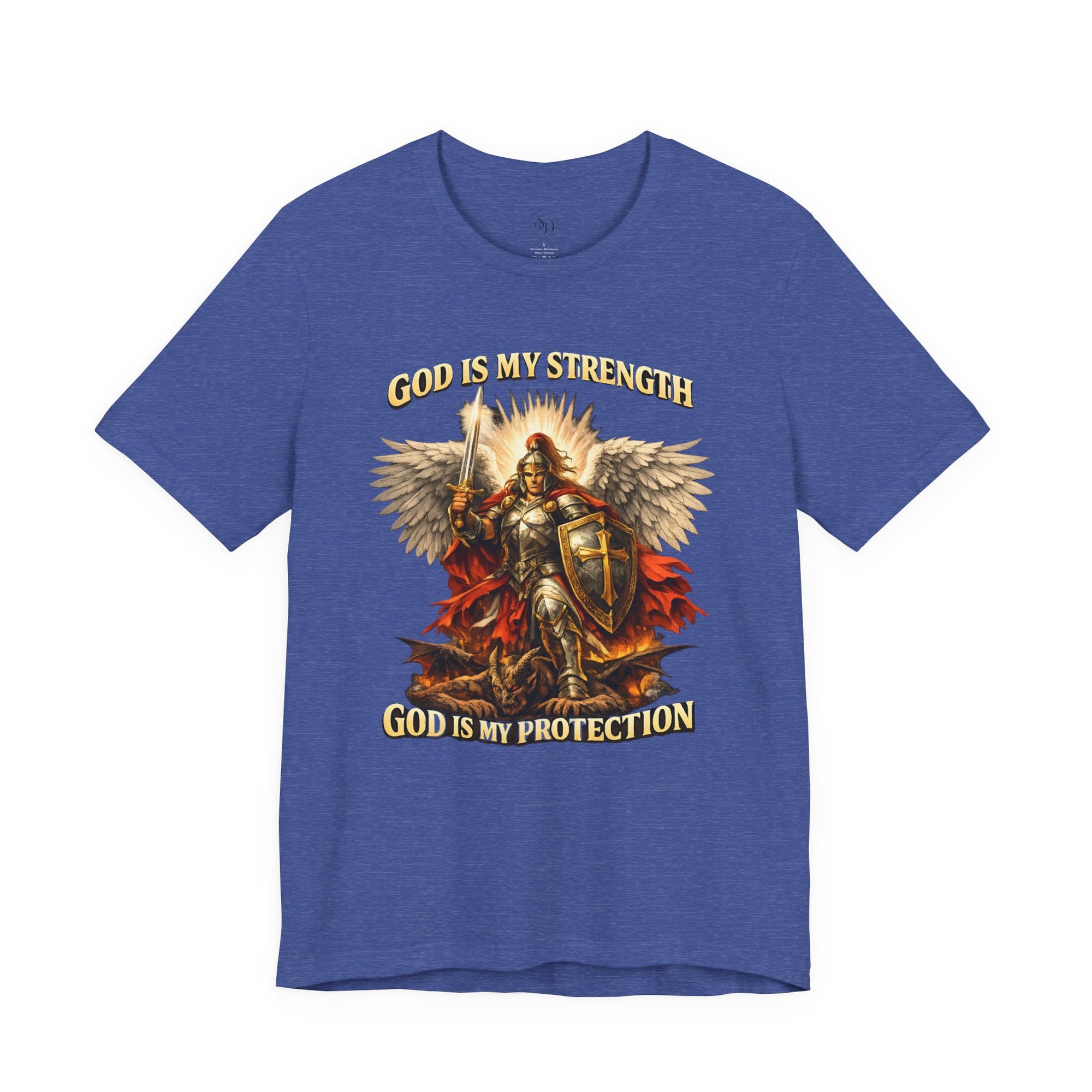 Christian T-Shirt | Cotton Warrior Angel | God Is My Strength & Protection