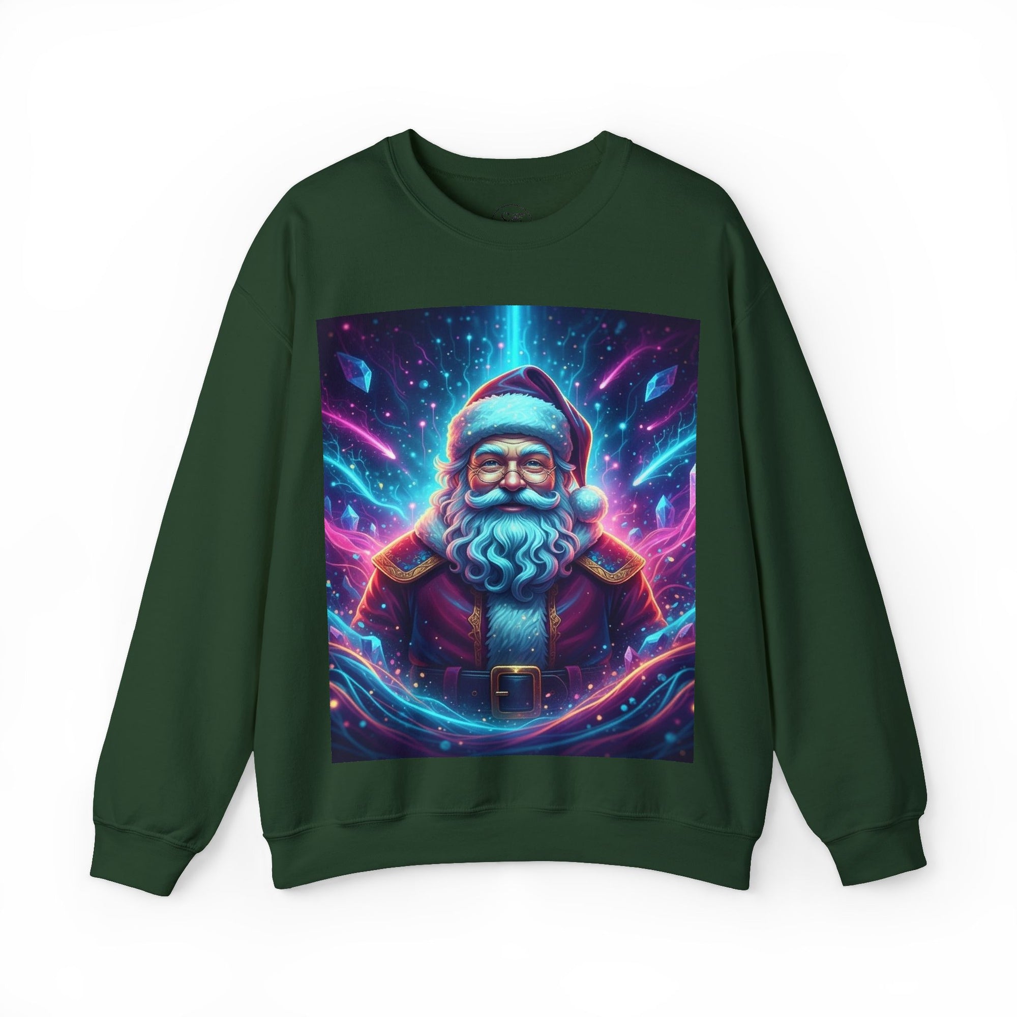 Neon Cosmic Santa Sweatshirt | Retro Futuristic Holiday Crew